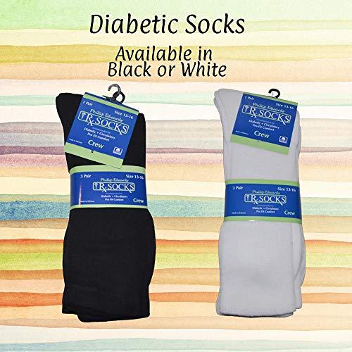 Phillip Edwards Black Diabetic Socks for Men XL Socks Mens 13-16 Non Binding Crew Socks - 6 Pairs Large Cotton Socks for Diabetes Men's Diabetic Dress Socks Extra Large