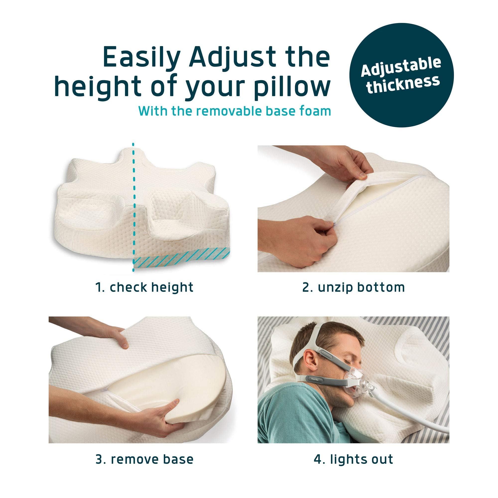 Lunderg Lunderg CPAP Pillow for Side Sleepers - Includes 2 Pillowcases - Adjustable Memory Foam Pillow for Sleeping on Your Side, Back & Stomach - Reduce Air Leaks & Mask Pressure for a Better Sleep