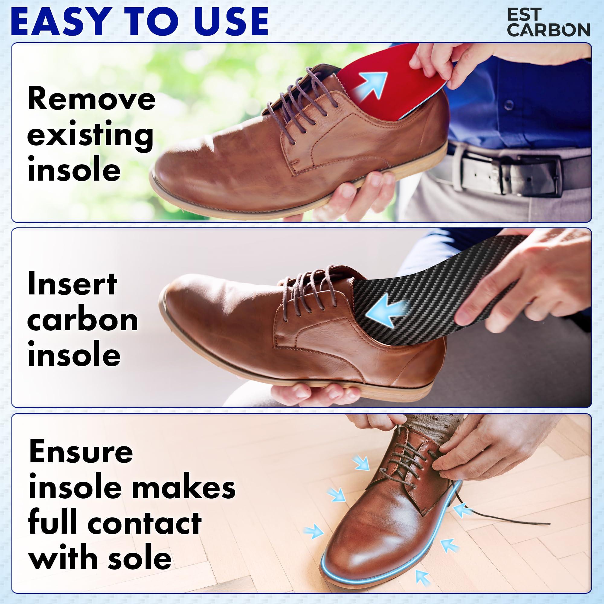 ESTCARBON Carbon Fiber Insole for Men & Women 1 PC Carbon Fiber Shoe Insert, Carbon Fiber Foot Plate - Hallux Rigidus Relief, Turf Toe, Mortons Extension, Big Toe, Carbon Fiber Insoles Women 8.5-9, Mens 7.5