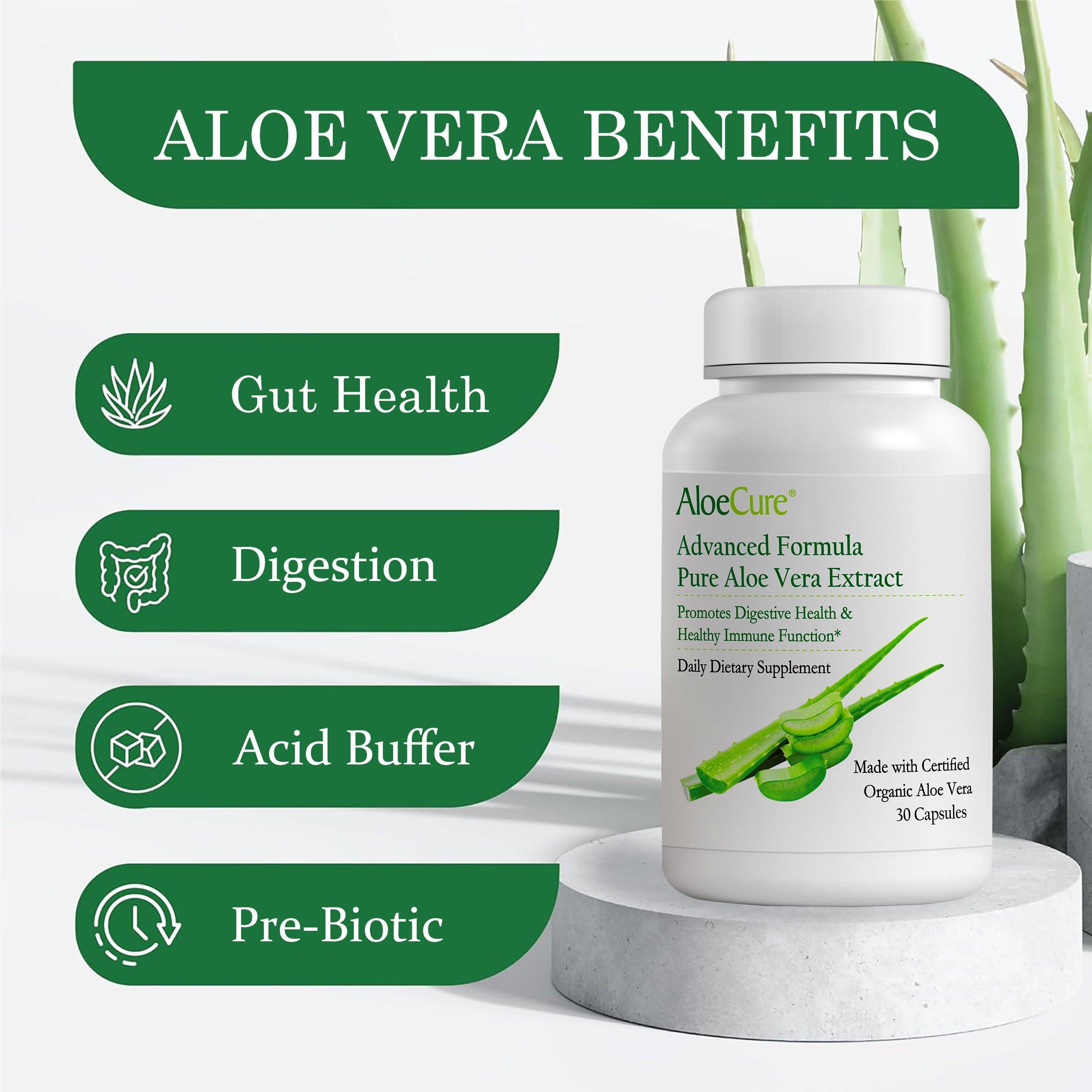 AloeCure AloeCure Organic Aloe Vera Capsules, 130,000mg Inner Aloe Leaf Equivelant per Serving, Support Gut, Digestive, & Immune Health, Helps Maintain Balanced Stomach Acidity, Aloin Free, 30 Capsules