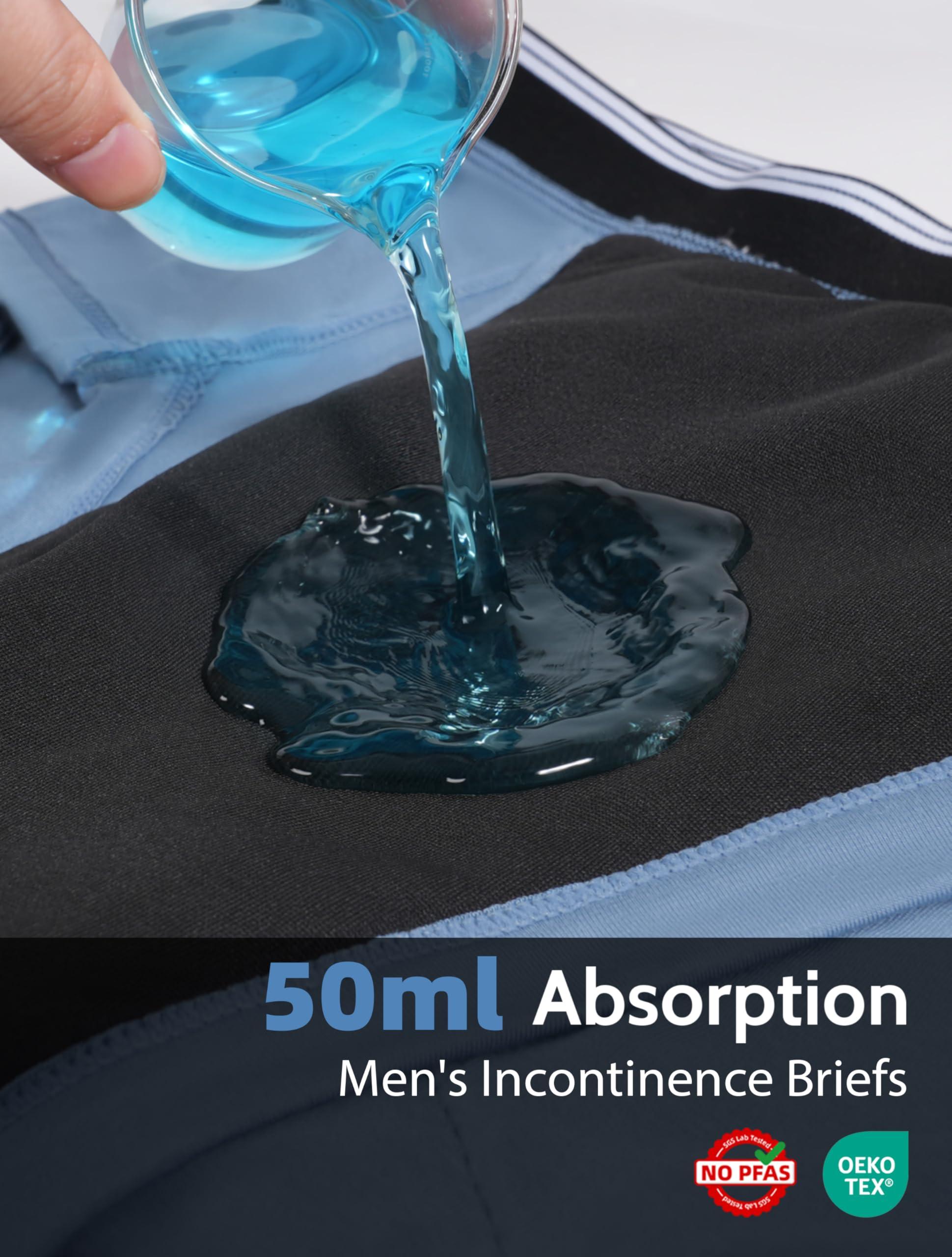 TIICHOO TIICHOO Washable Incontinence Underwear for Men Soft Male Protective Leak Proof Briefs with 50 ml Absorbency 5 Pack(XX-Large, 5 Black)