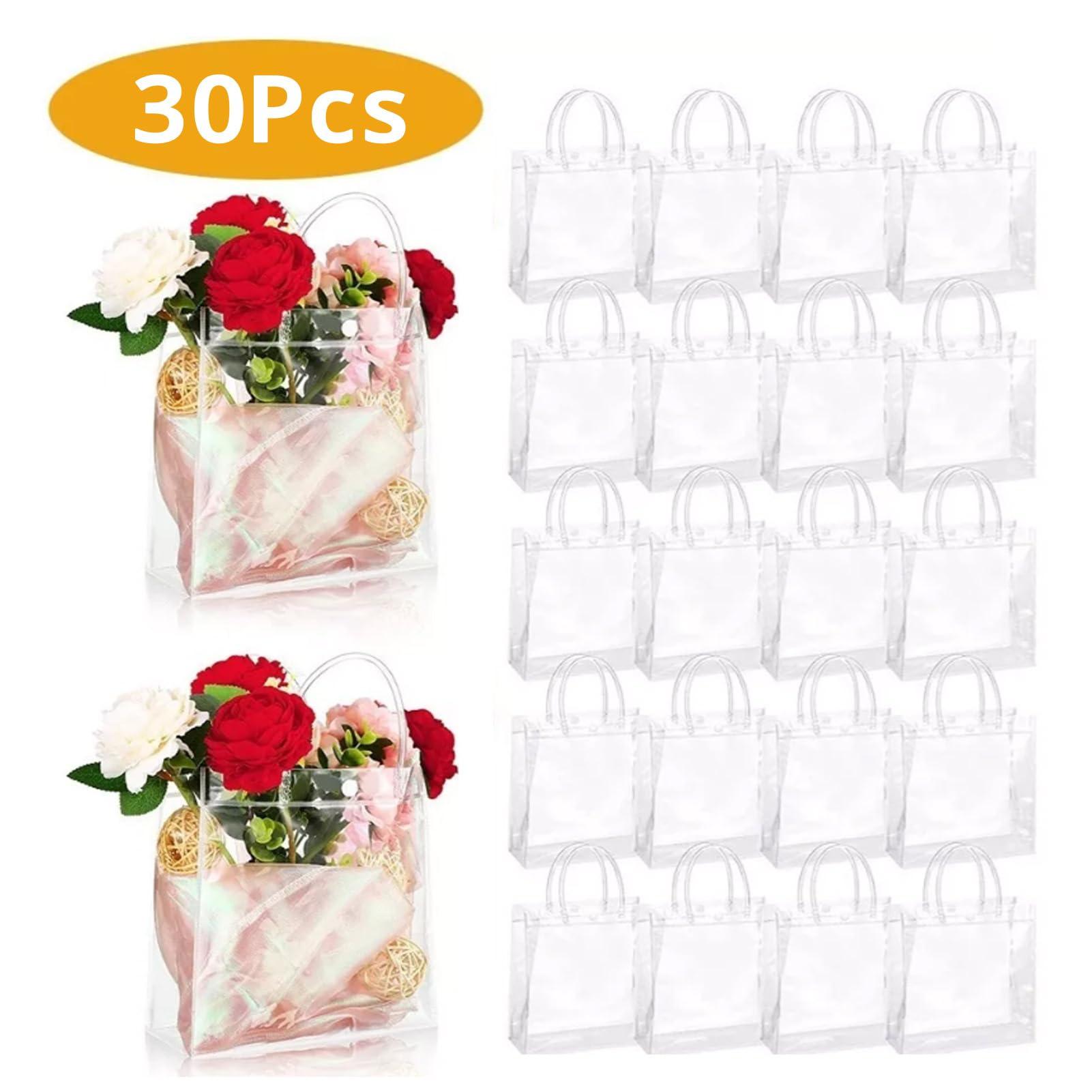 Dpofirs 30 Pack Clear Gift Bags with Handle, Reusable Plastic Bags Small Gift Wrap Tote Bags Clear Bags for Gifts Wedding Party Favors, Transparent Gift Wrap Bag