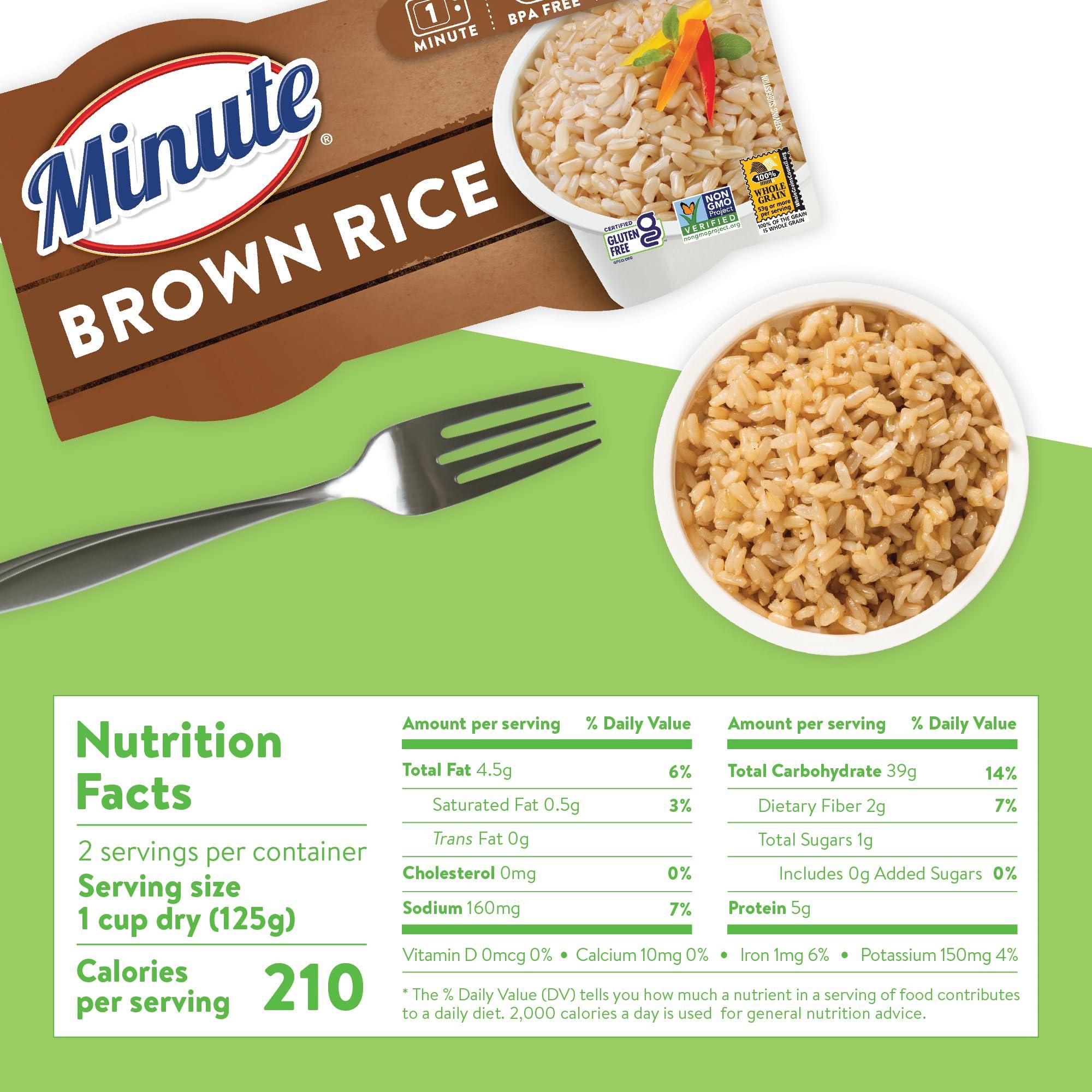 Minute Minute Ready-to-Serve Brown Rice, Microwavable Rice Cups, 4.4-Ounce Cups, 2 Count, (Pack of 8)