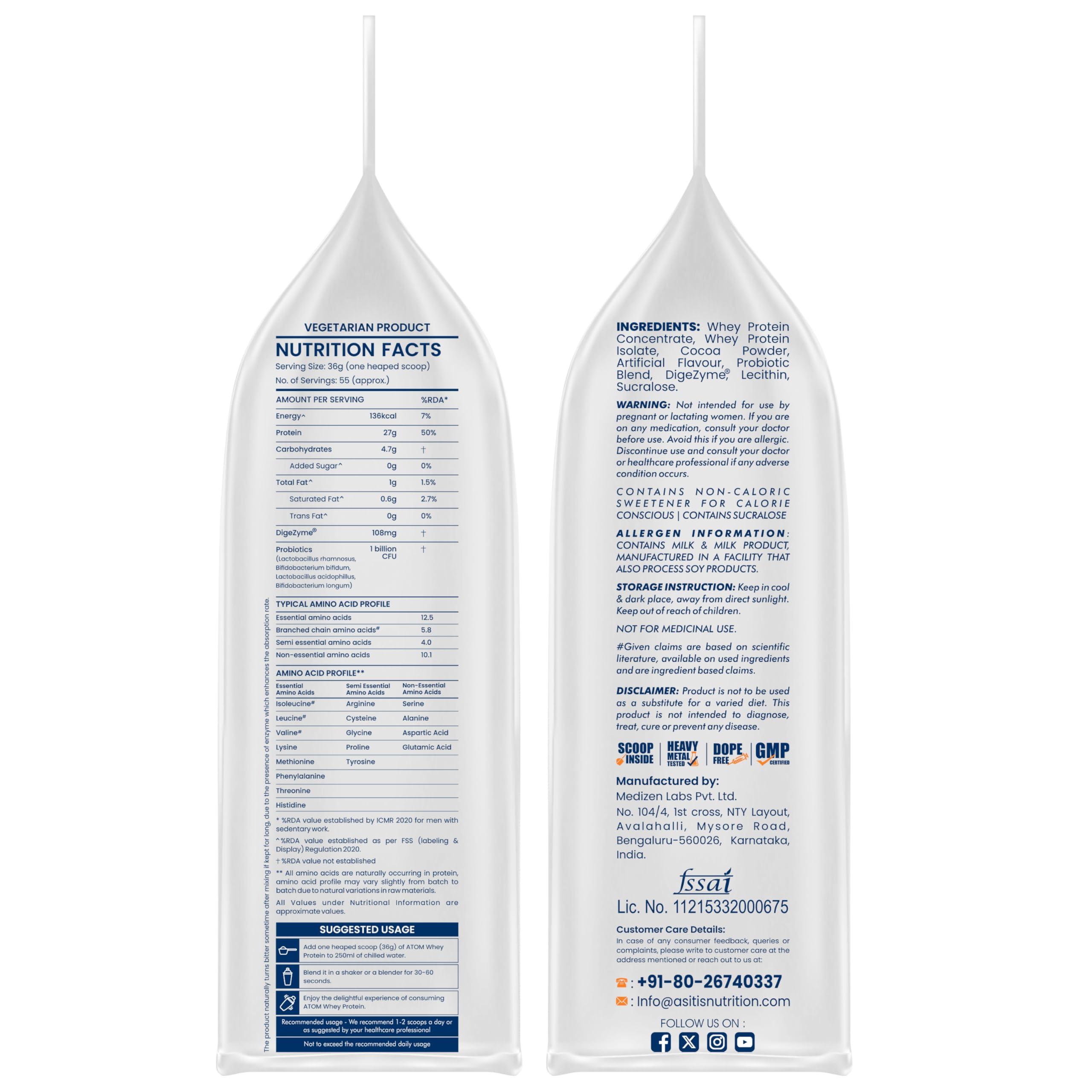 Asitis Nutrition Asitis Nutrition AS-IT-is Atom Whey Protein 2kg/70.5 Oz with Digestive Enzymes | USA Labdoor Certified for Accuracy & Purity | Double Rich Chocolate Flavor | 27g Protein | 5.7g Bcaa