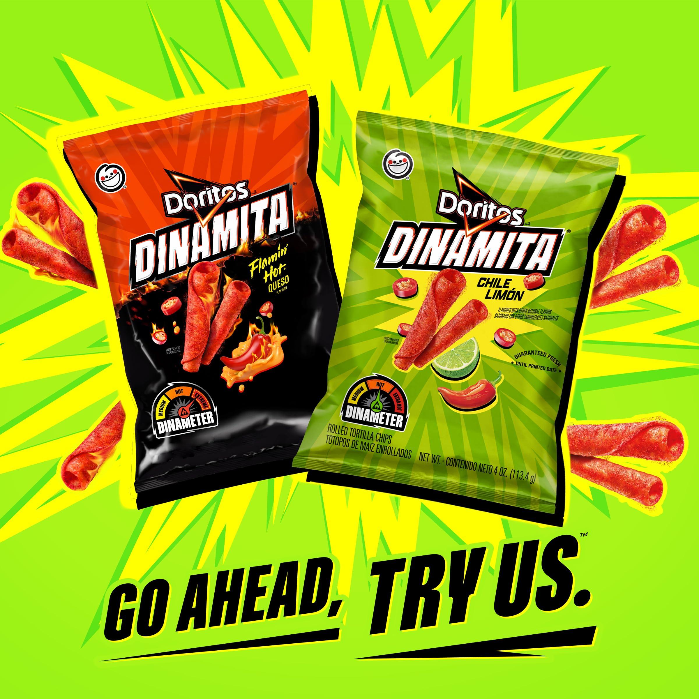 Doritos Doritos Dinamita Spicy Rolled Tortilla Chips, Chile Limon and Flamin\' Hot Queso Flavored Variety Pack, (Pack of 40)