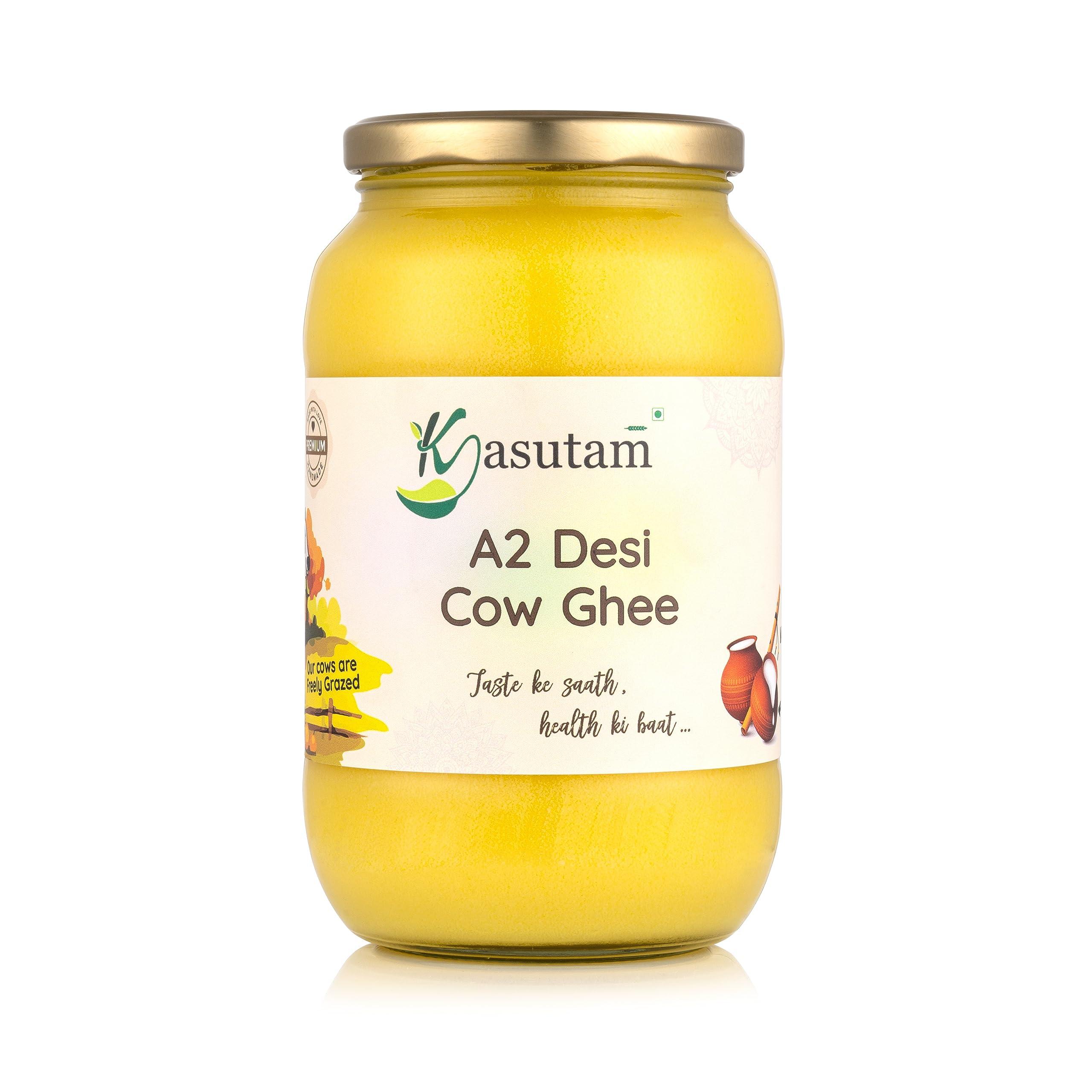 Kasutam Kasutam A2 Desi Cow Bilona Ghee Made By Traditional Vedic Bilona Method Made In Earthen Pot & Hand Churned Free Grazing Grass Fed Cow Ghee Immunity Booster Glass Jar- 1000 Ml