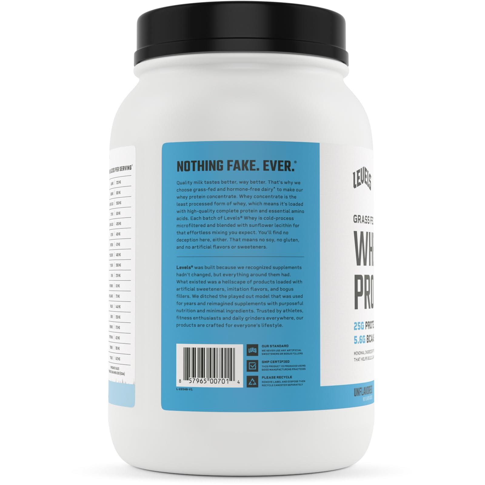 Levels Nutrition Levels Grass Fed Whey Protein, No Artificials, 25G of Protein, Unflavored, 2LB