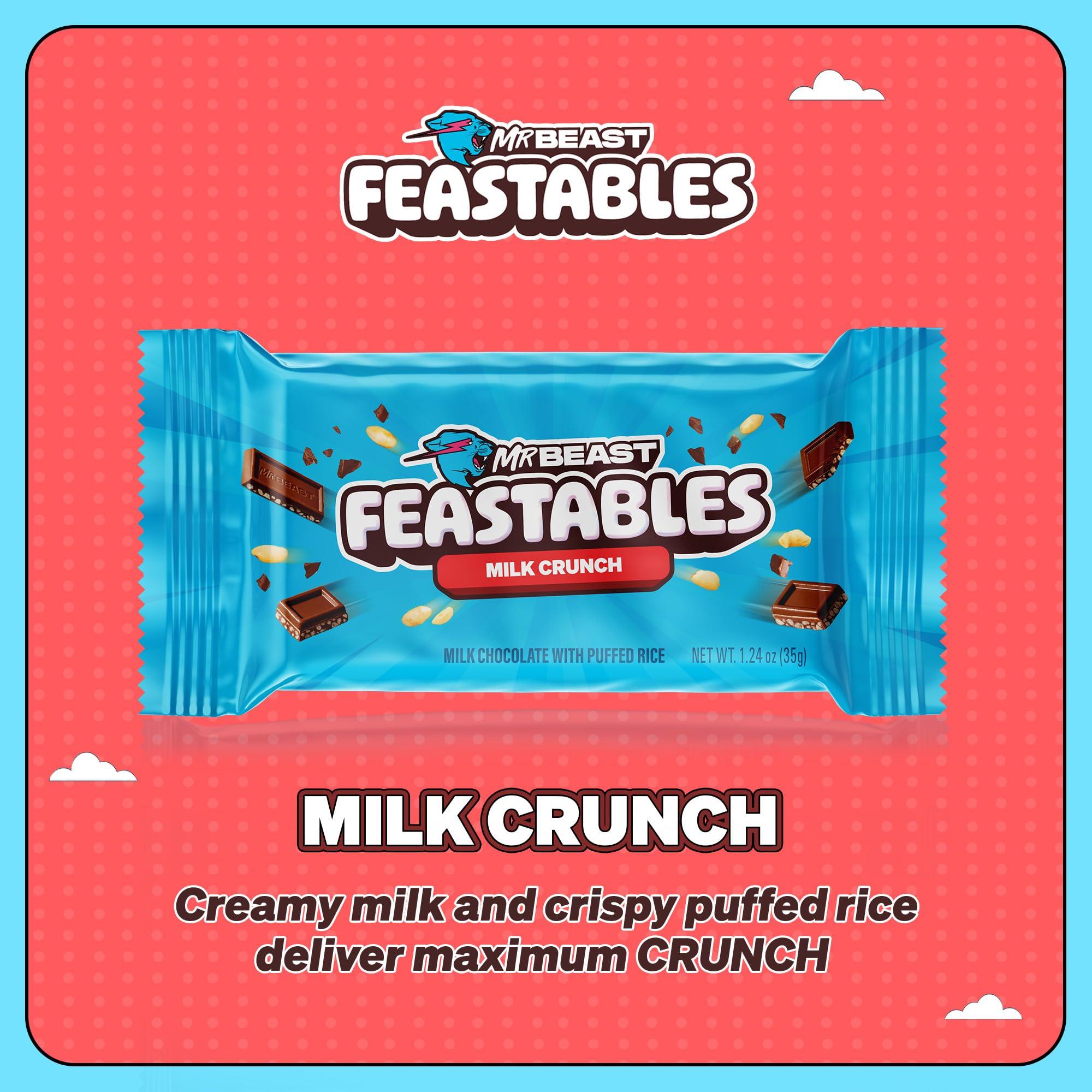 Faestables Feastables by MrBeast Milk Chocolate Crunch Chocolate Bar, 1.24 oz (35g), 24 count