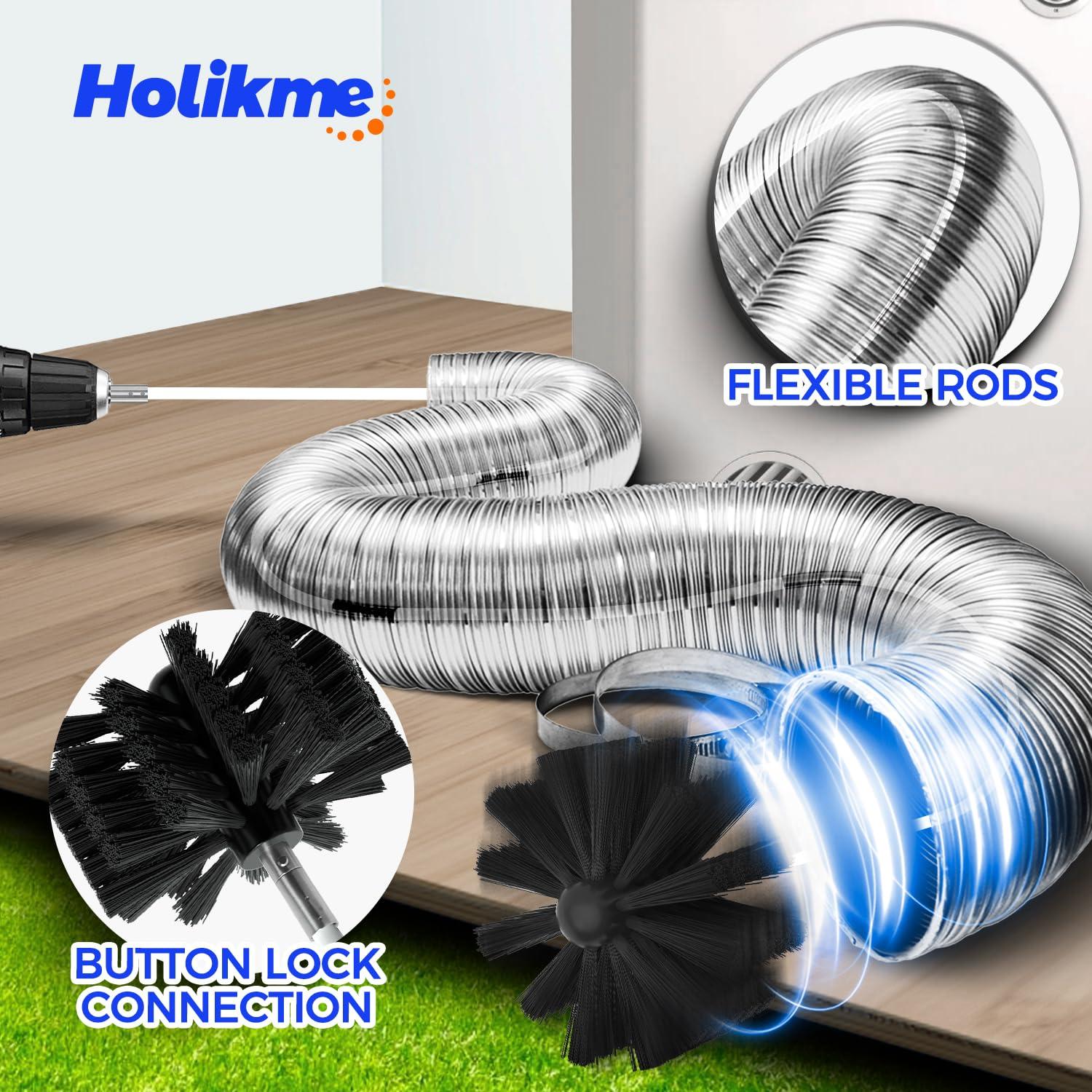Holikme Holikme 32 Feet Dryer Vent Cleaning Brush Kit, Lint Remover,Fireplace Chimney Brushes, Extends Up to 32 Feet, Synthetic Brush Head, Use with or Without a Power Drill