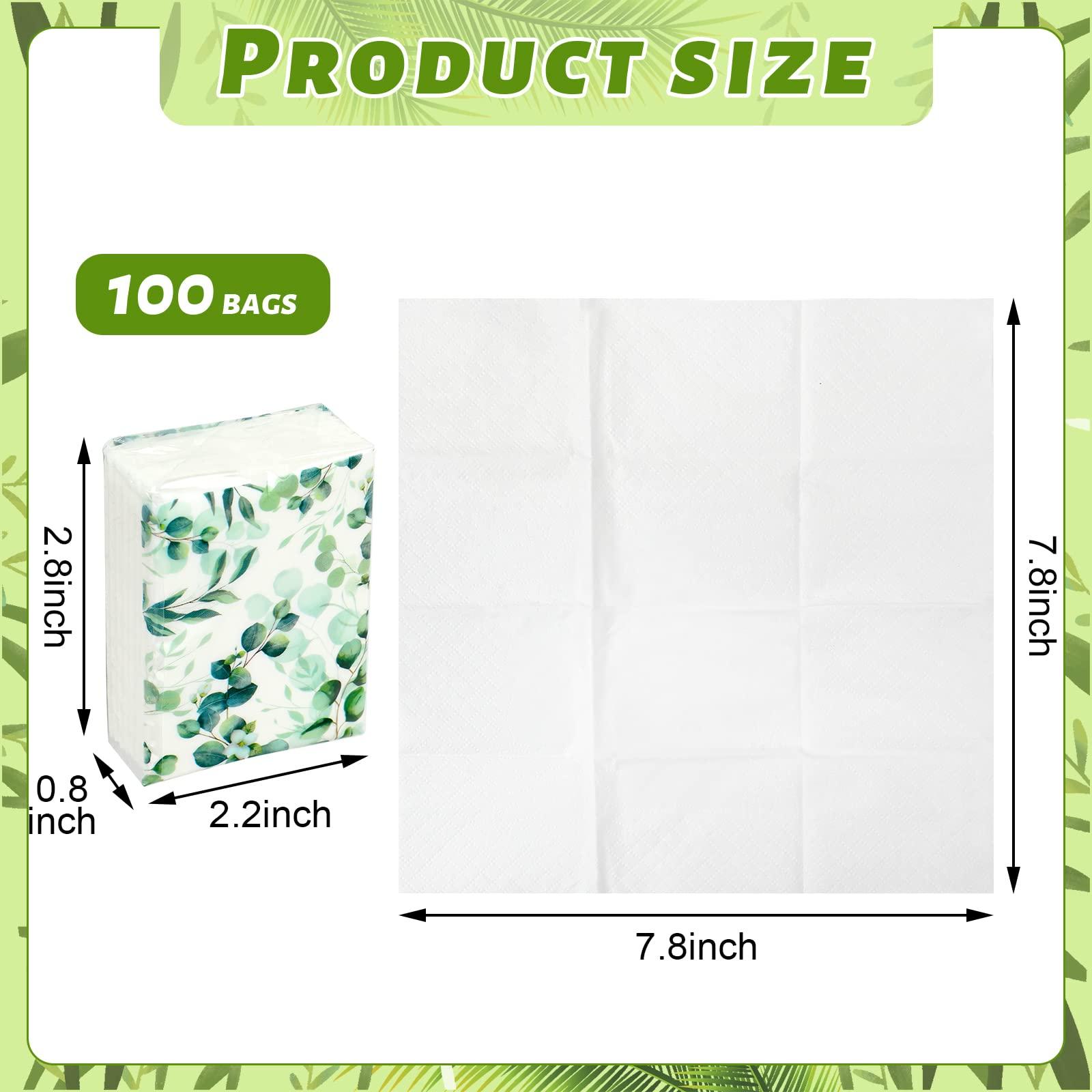 Geyee Geyee 100 Pack Travel Tissue Packs Bulk 1000 Sheet Small Personal Facial Tissues 3 Ply Pocket Tissues Cute Individual Facial Tissue Packs for Wedding Party Favors(Eucalyptus Leave)