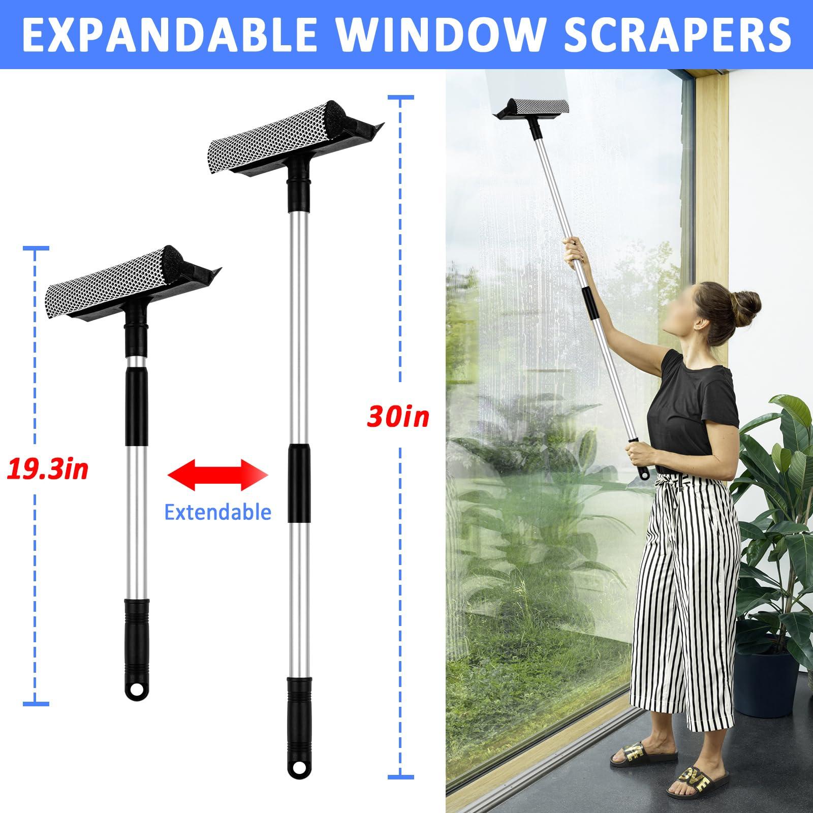 HLWDFLZ HLWDFLZ Microfiber Duster Kit 23pcs with 30 to 100 Inches Extension Pole and Extendable Window Squeegee, Washable and Bendable Feather Duster for Cleaning Ceiling Fans, High Ceilings, Cobwebs, Blinds