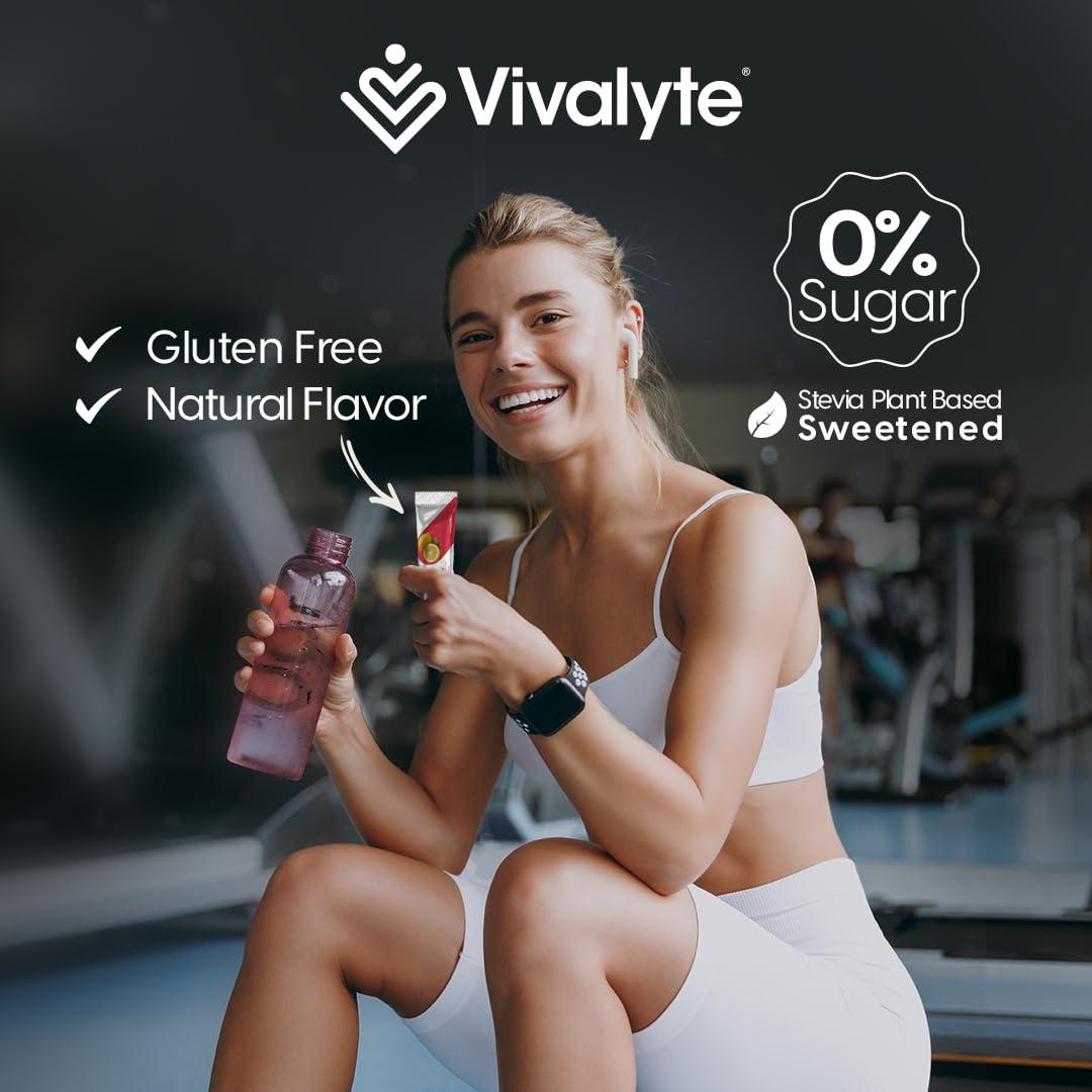 Vivalyte Vivalyte Electrolyte Powder No Sugar Stevia Sweetened 100% Natural Hydration Packets - 20 Count | Sodium, Potassium Citrate & Magnesium L-Threonate (5.64, Lemon)