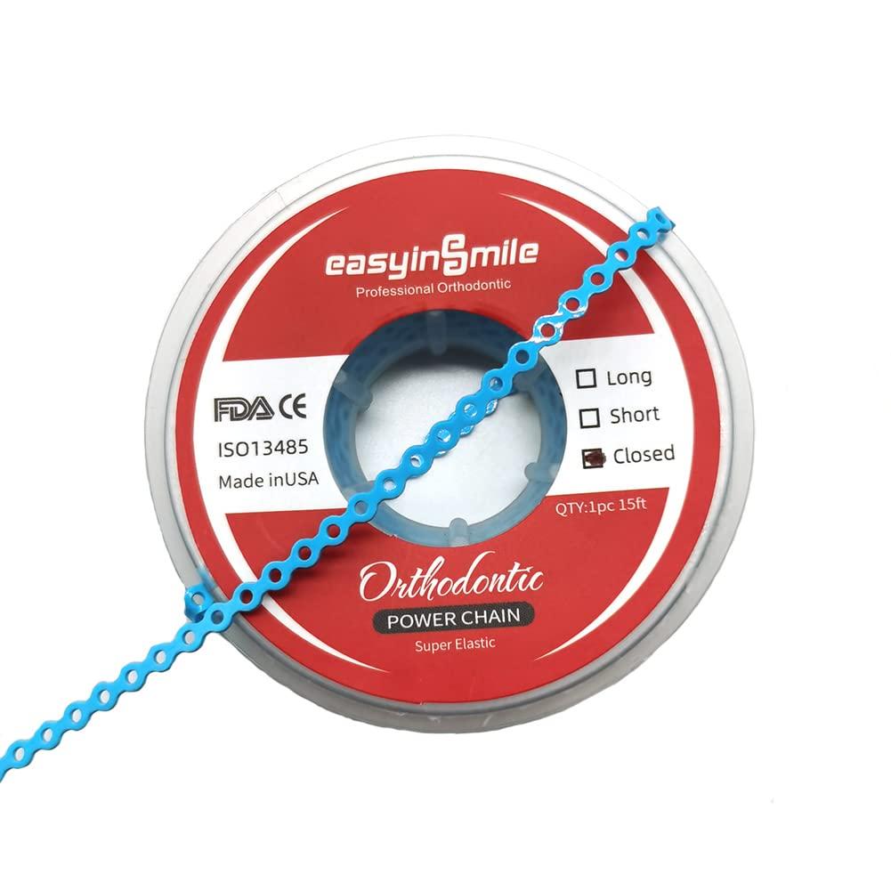 SNAWOP SNAWOP Dental Orthodontic Power Chain Multicolor Spool Elastic Rubber Bands for Teeth Braces (Closed, Light Blue)