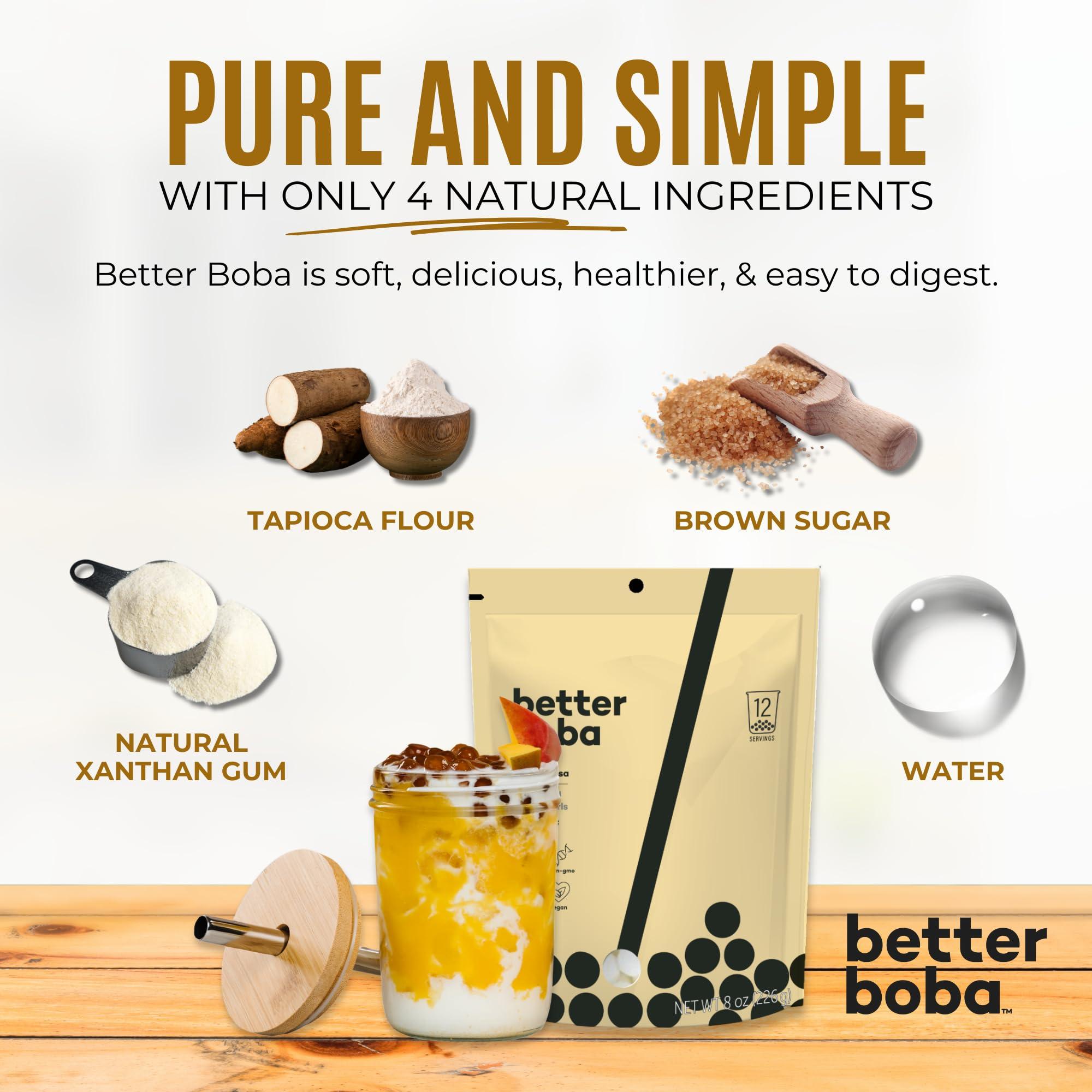 Better Boba Better Boba Tea Kit | DIY Home Bubble Tea Set - Brown Sugar Boba Pearls, Reusable Boba Straw, Tumbler, 3 Black Tea| Vegan Gluten-Free Tapioca Pearls