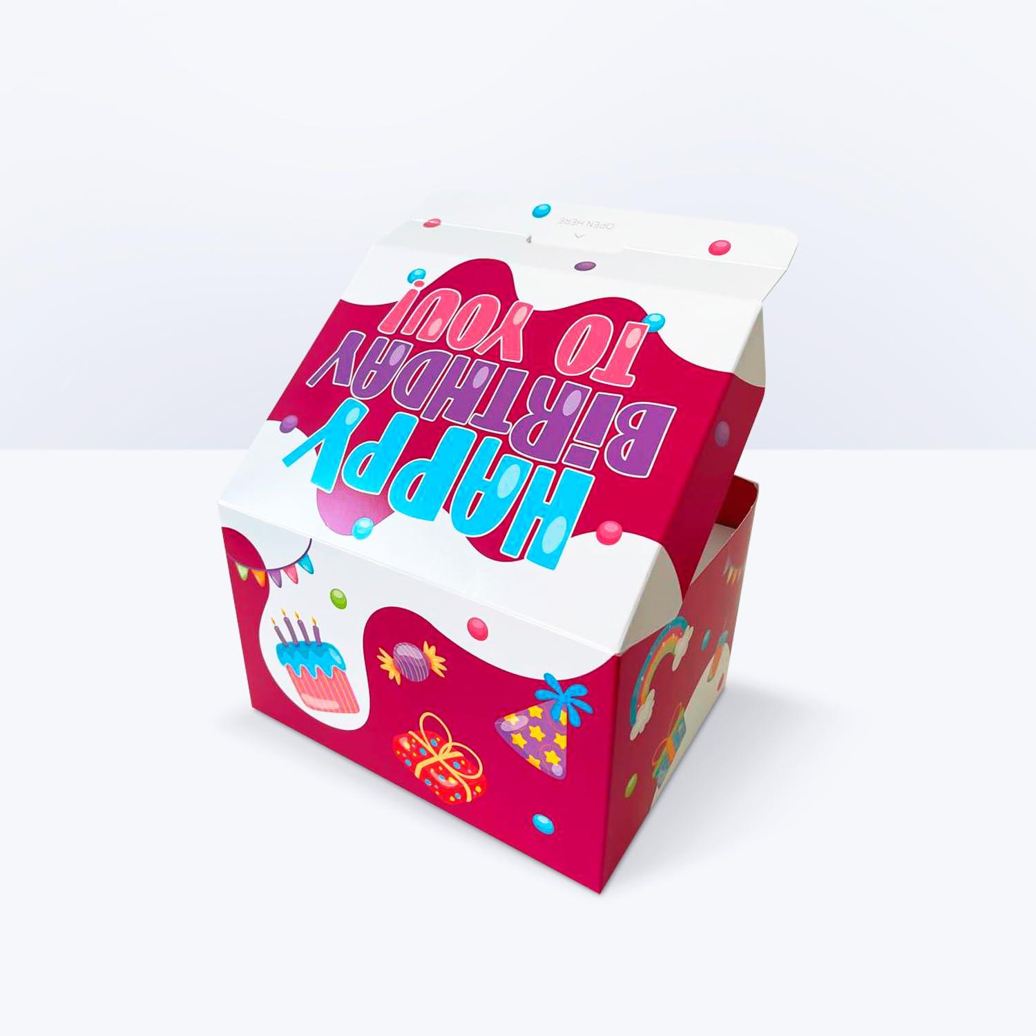 FETTIPOP FETTIPOP Gift Box DIY (Red), Gift Box Exploding Confetti - Happy Birthday, Surprise Prank Box Pop Up 7.2x5.5x4.3 in.