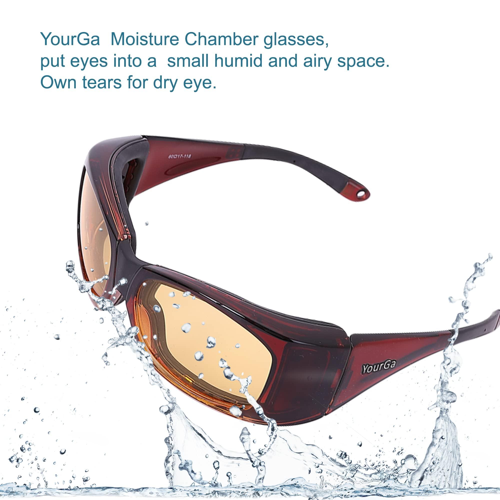 Yourga Yourga Dry Eyes Relief Eyeglasses, Rectangular Polarized Sunglasses, UV Protection, Moisture Chamber Glasses for Men/Women Outdoor (Sandalwood)