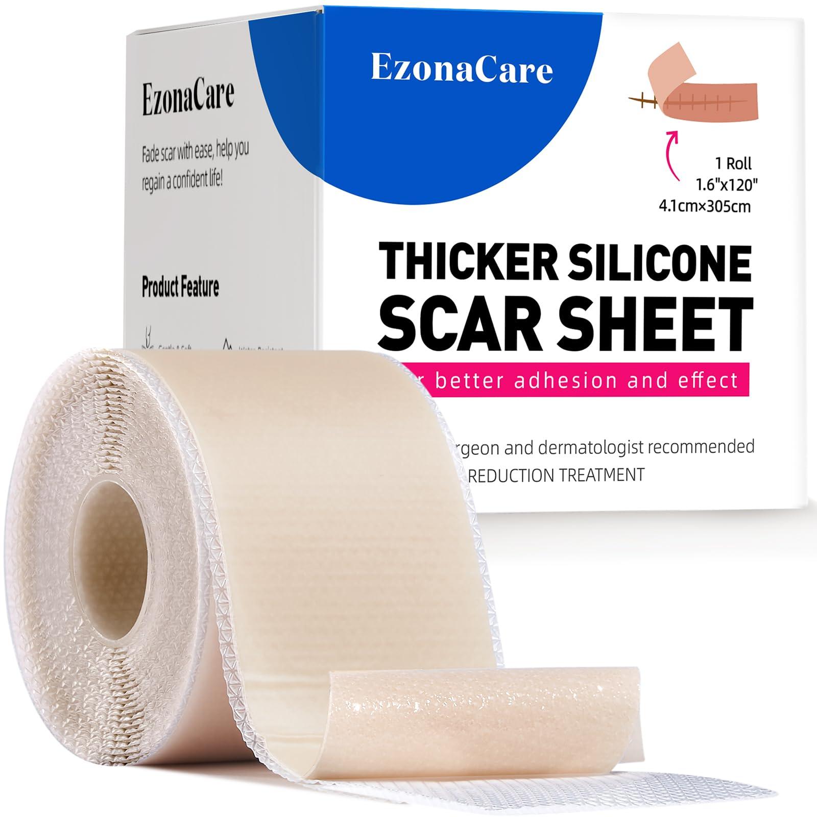 EzonaCare EzonaCare Thicker Silicone Scar Sheets, Medical Grade Silicone Scar Tape Roll (118\" x 16\") Effective, Strong Stickiness, Scar Sheets for Surgical Scars, Keloid, C-Section, Burn, Acne