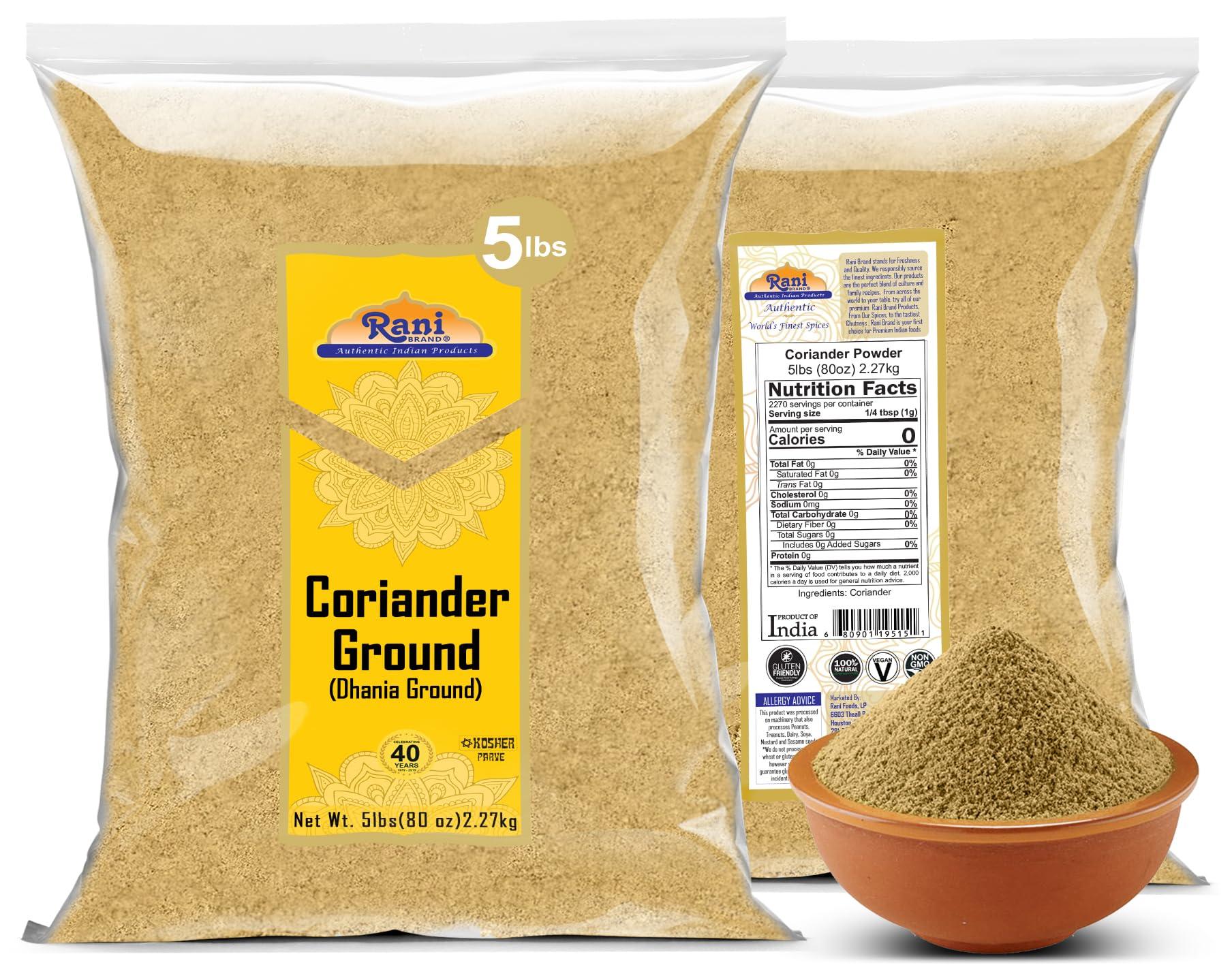 Rani Brand Authentic Indian Products Rani Coriander Ground Powder (Indian Dhania) Spice 80oz (5lbs) 2.27kg Bulk ~ All Natural | Salt-Free | Vegan | No Colors | Gluten Friendly | NON-GMO | Kosher | Indian Origin