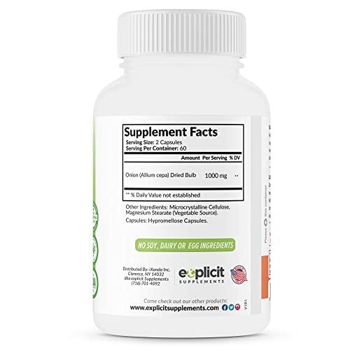 eXplicit Supplements All Natural Onion Extract 1000mg - Dried Onion Bulb (Allium Cepa) Herbal Supplement - 120 Capsules