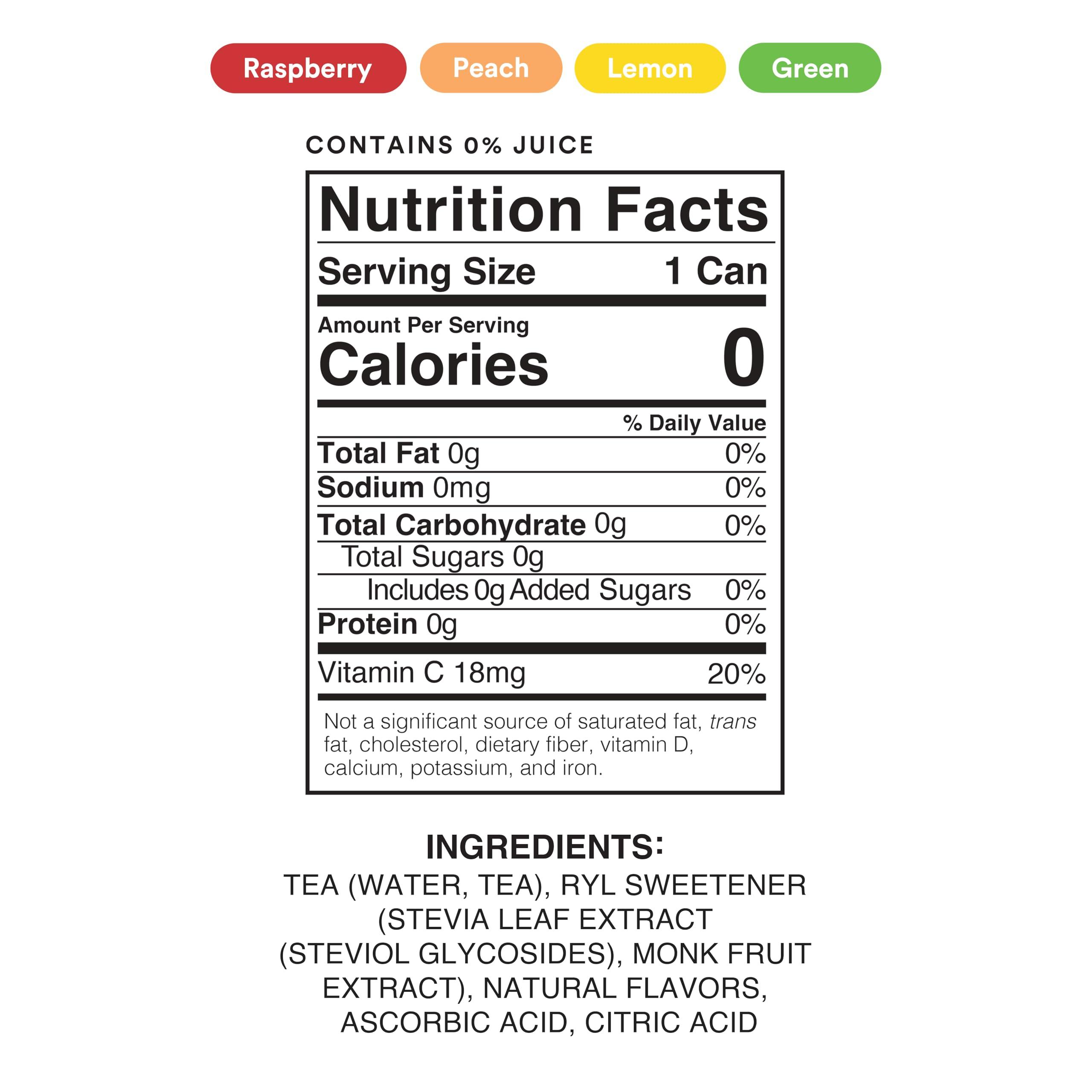 The Ryl Co Ryl Iced Tea, Variety Pack, Antioxidant Superblend, Zero Sugar, Low Carb, Zero Calorie Iced Tea, 16.0 Fl Oz (12-Pack)