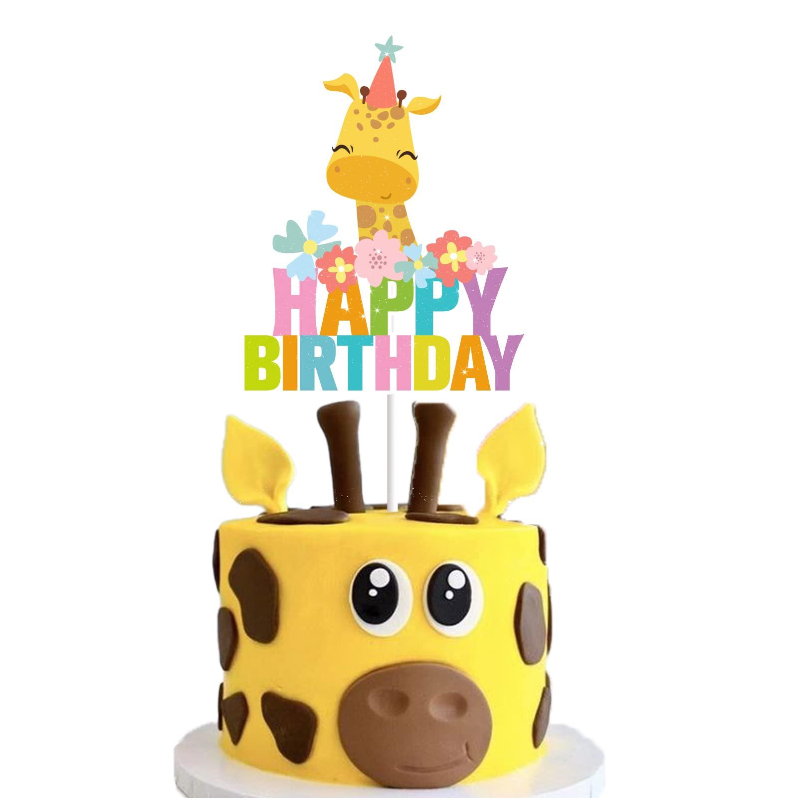 Beijiada Giraffe Cake Topper for Boys Girls Safari Animals Party Supplies for Happy Birthday Cake Jungle Wild Cake Decorations Cute Baby Giraffe Party Decorations