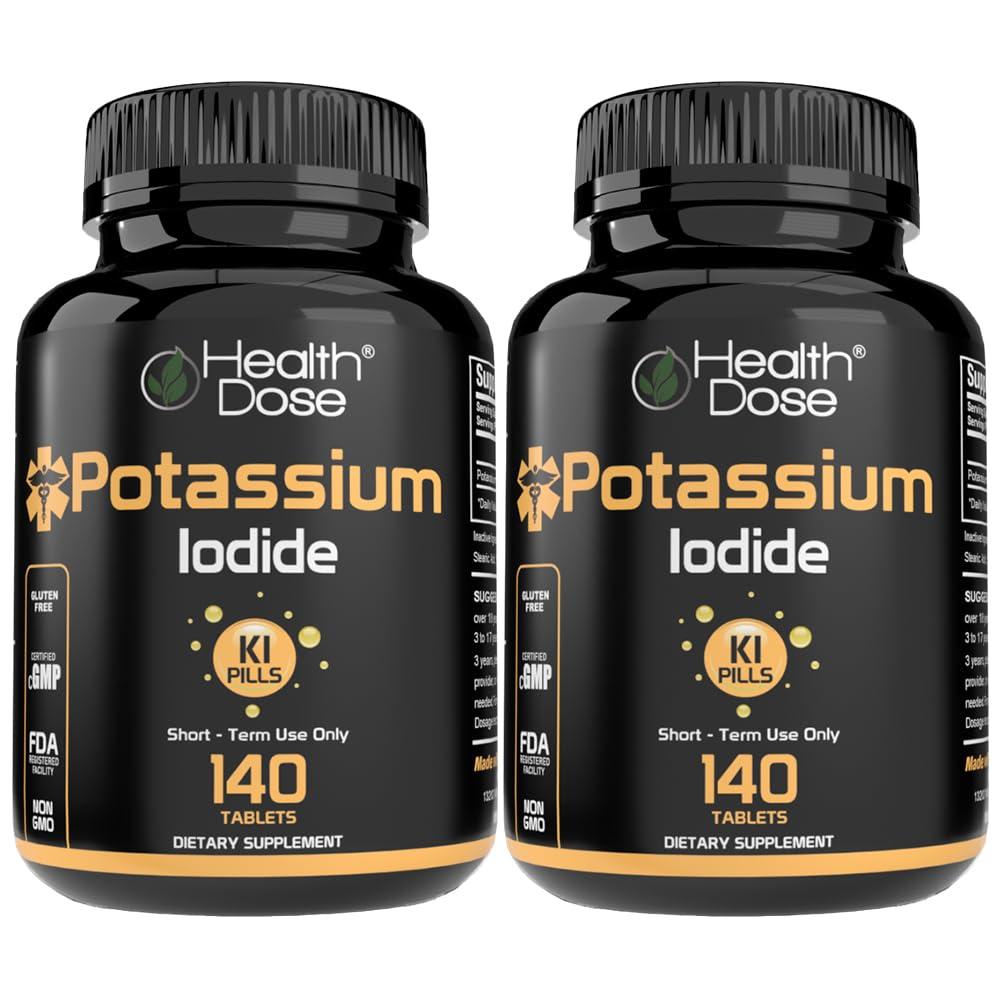Health Dose Health Dose Potassium + Iodide (KI) Tablets 130mg 140 Tablets for Thyroid Support, Cellular Metabolism & Electrolyte Balance Non-GMO, Gluten-Free, GMP Certified, Pack of 2