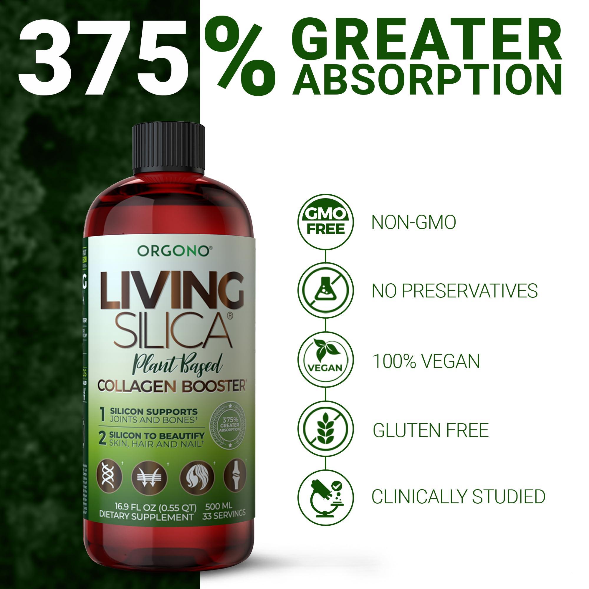 Orgono Living Silica Living Silica Plant Based Collagen Booster | Vegan | Supports Healthy Collagen and Elastin Production for Joint & Bone Support, Glowing Skin, Strong Hair & Nails 500 ml | 16.9 Fl Oz