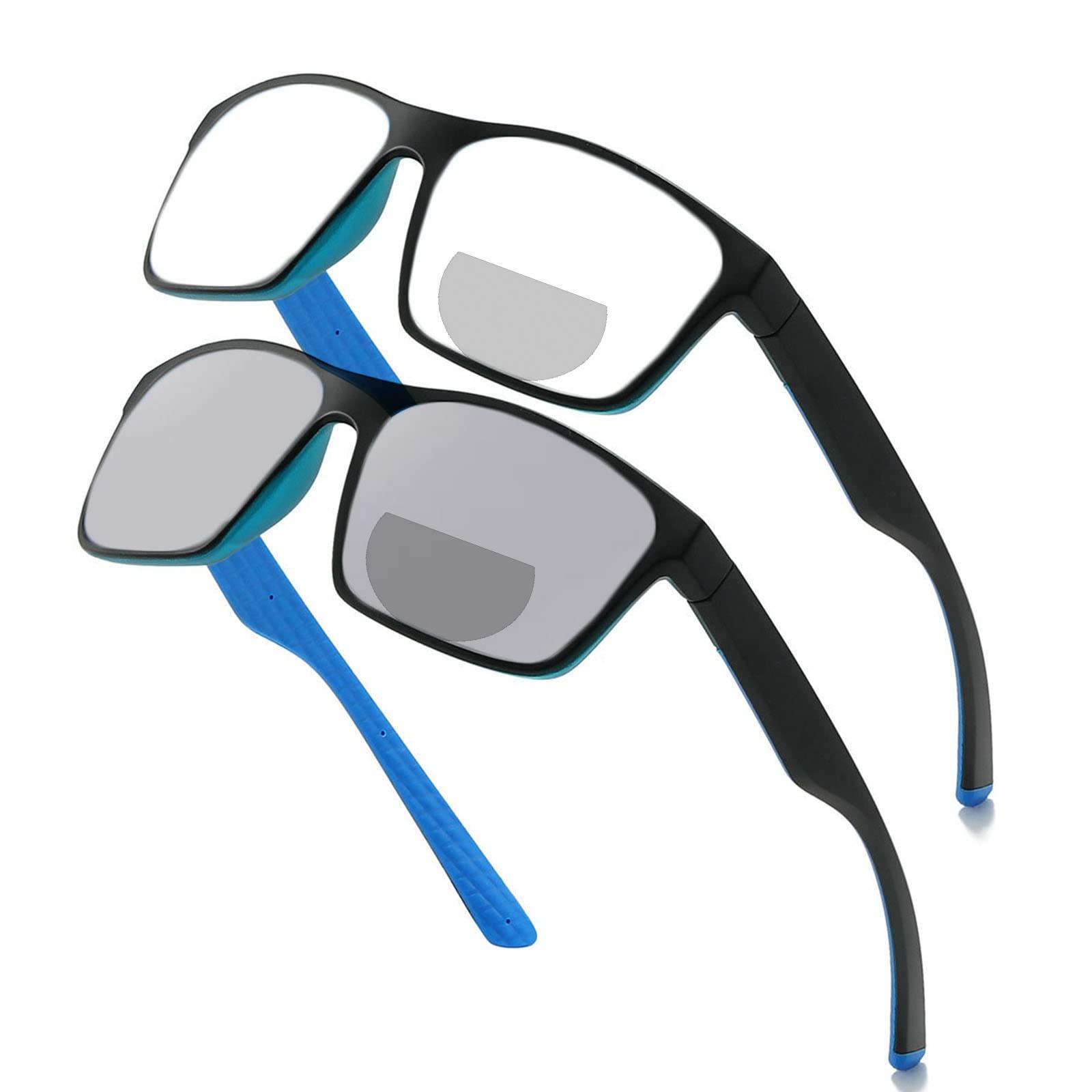 willochra Transition Photochromic Bifocal Reading Glasses for Mens and Womens Sports resbyopic driving cycling Readers sunglasses (blue, 0, multiplier_x)
