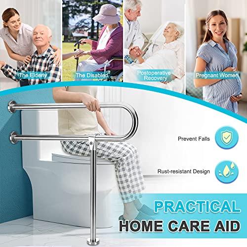 Zelen Handicap Grab Bars Rails 30-Inch Toilet Handrails Bathroom Safety Bar Hand Support Rail Handicapped Handrail Accessories for Seniors Elderly Disabled Bariatric Railing Wall to Floor Mounted Bath Grips