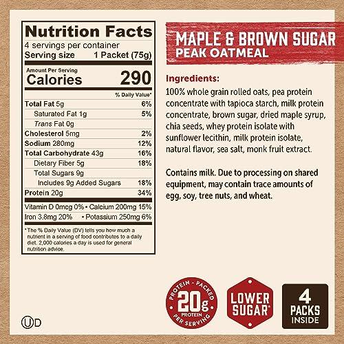 Kodiak Cakes Kodiak Cakes Peak Instant Oatmeal Packets, Maple Brown Sugar, High Protein,100% Whole Grains, 6 box with 4 packets each (Total of 24 packets)