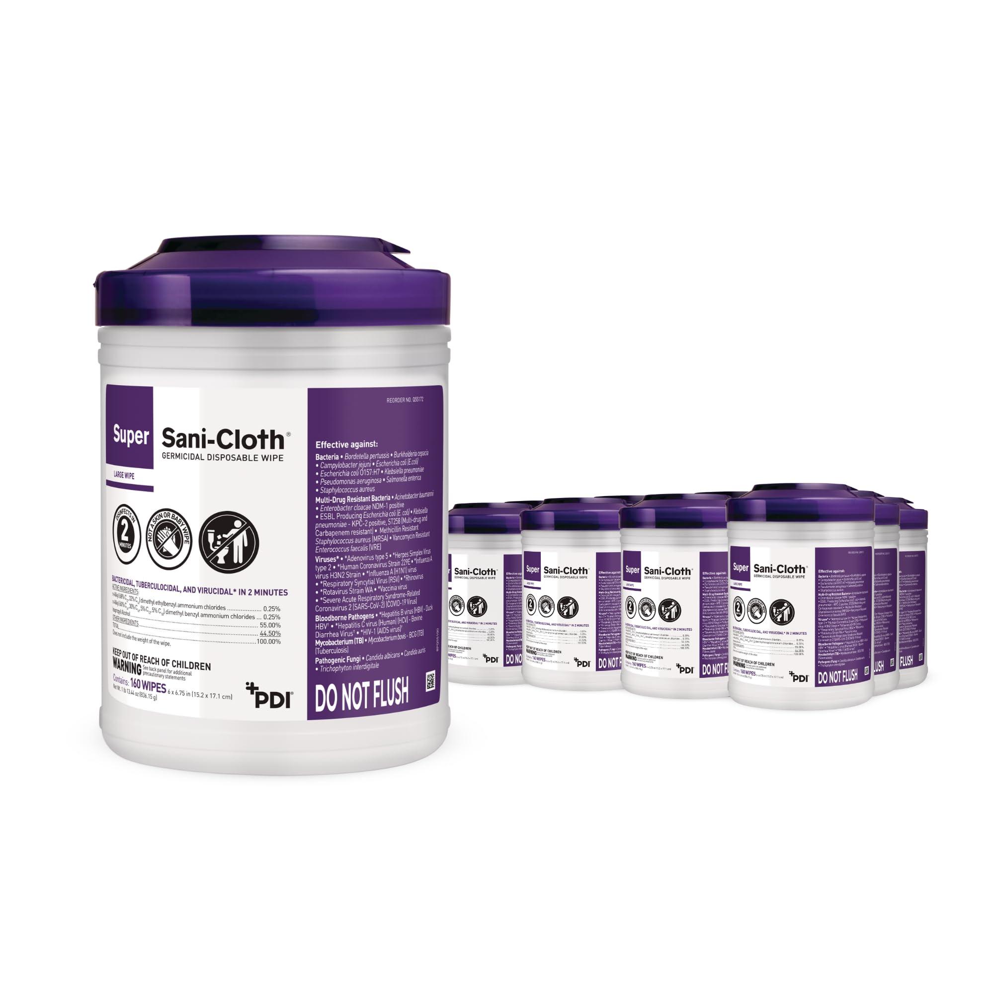 Super Sani-Cloth Super Sani-Cloth Germicidal Disposable Wipe - Fast 2-Minute Contact Time, Great for High-Touch Surfaces and Devices - Large Canister, 6 in. x 6.75 in.
