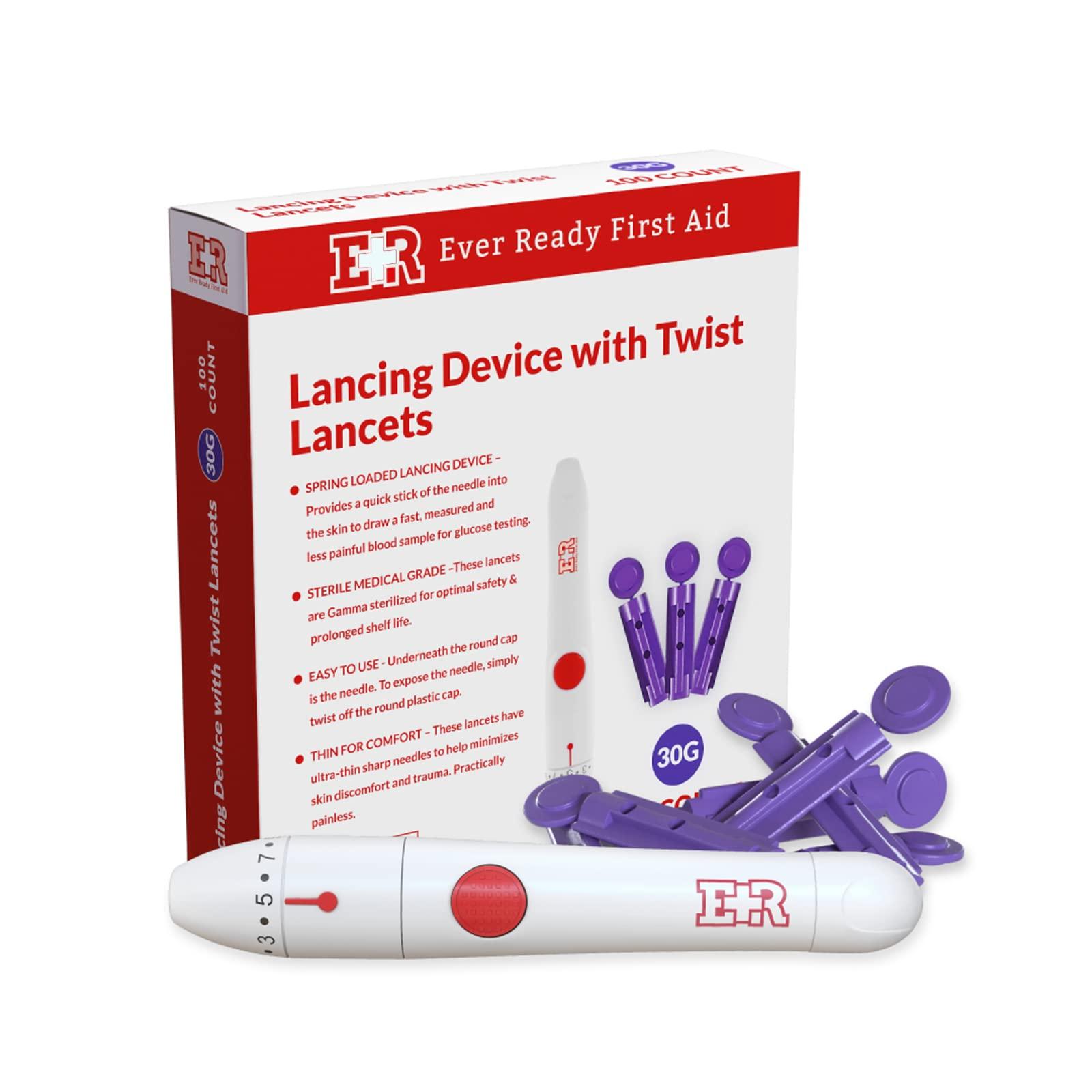 Ever Ready First Aid Ever Ready First Aid Lancing Device with 100 30 Gauge Twist Lancets for Blood Sugar Testing