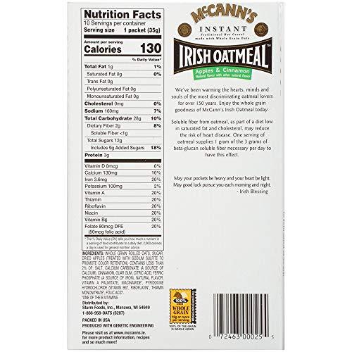 McCann's Irish Oatmeal McCann’s Instant Oatmeal, Apple Cinnamon, 10 Count (Pack of 12)