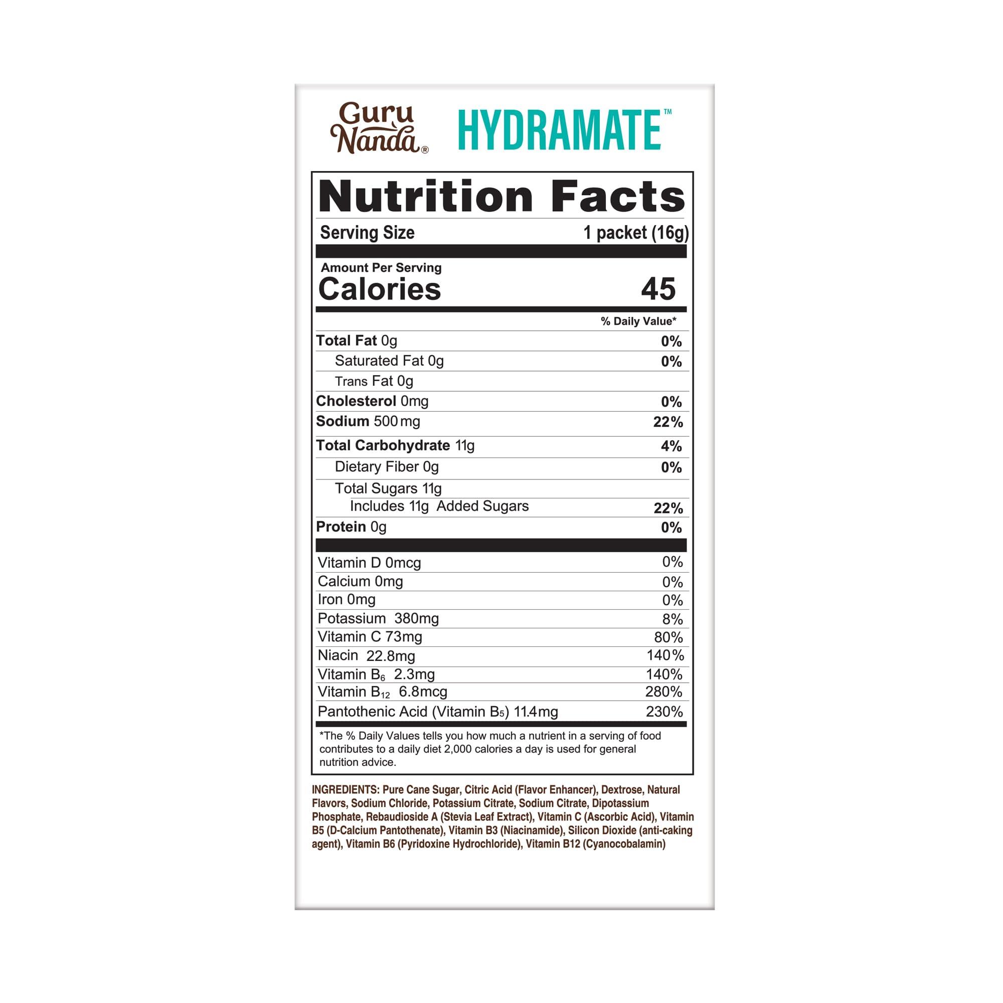 GuruNanda GuruNanda Hydramate Hydration Support Drink Mix - Electrolyte Powder Packets for Dehydration, Exercise & Energy - No Added Sweeteners, Non-GMO, Natural Lemon Lime Flavor - 12 Count (0.56 oz Each)