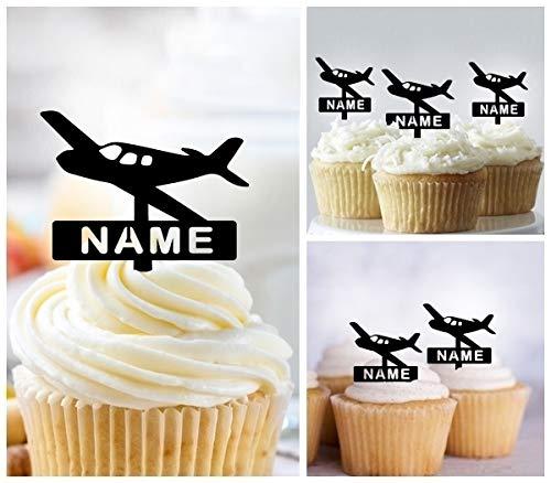 jjphonecase TA1255 Airplane Aircraft Silhouette Party Wedding Birthday Acrylic Cupcake Toppers Decor 10 pcs with Personalized Your Name