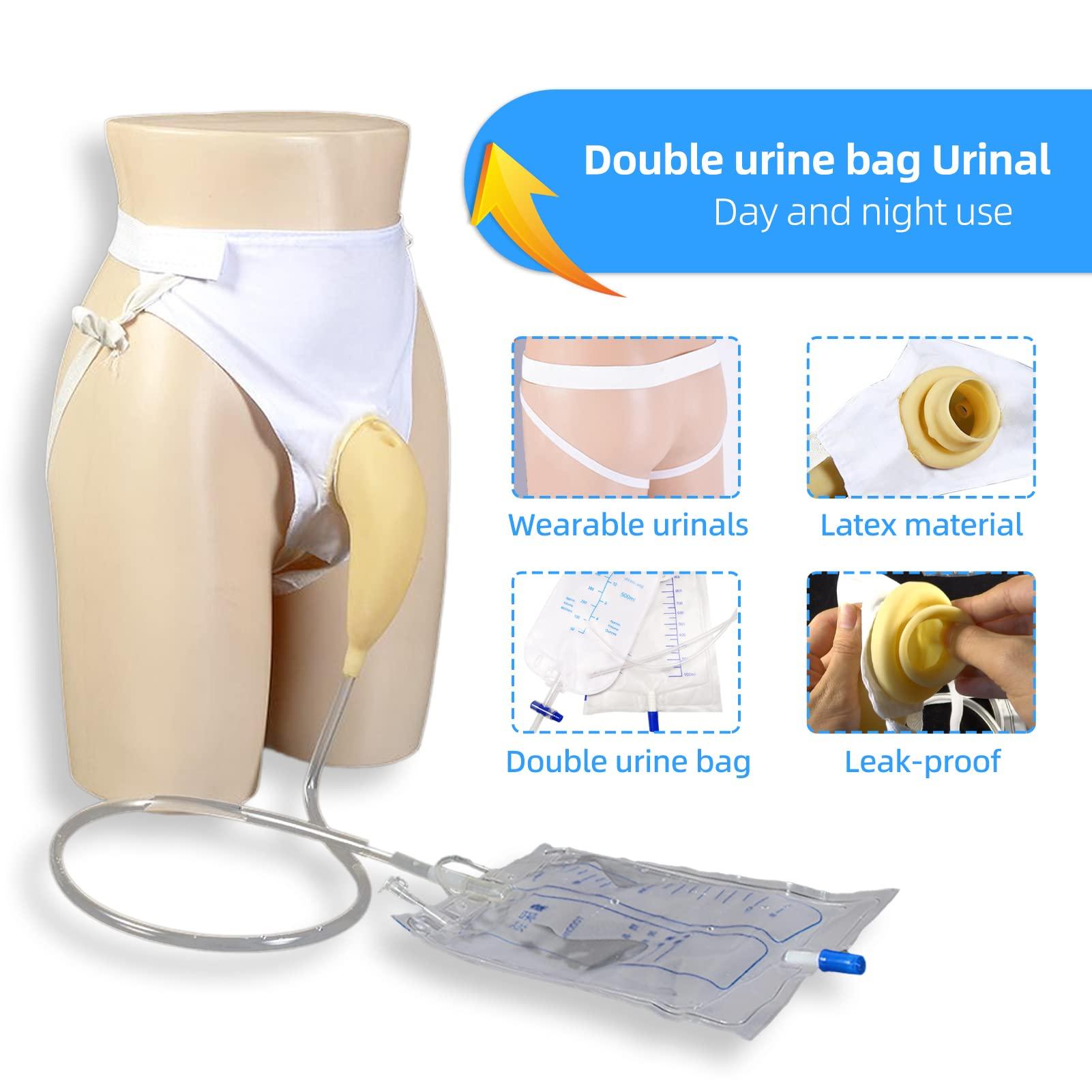 LP-sunshine Wearable Urinal for Men, Reusable Protable Latex Material with Collection Urine Bag, Urinary Drainage Bag System for Elderly Bedridden Patients Male (Urinal+Urine Bag+Leg Bag)