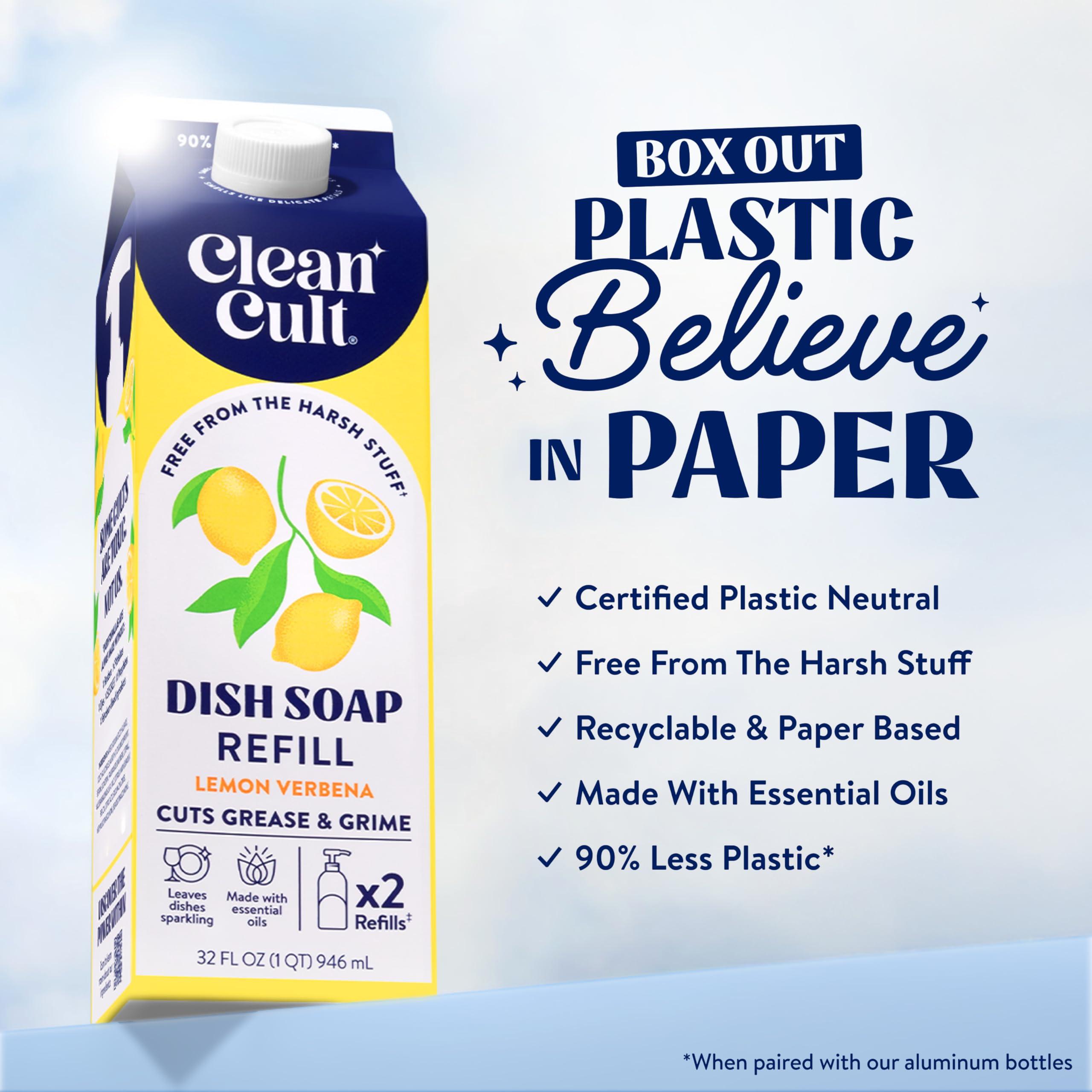 Cleancult Cleancult Dish Soap Liquid Refill (32oz, 1 Pack) - Plant Based Cleaning Power - Dish Soap that Cuts Grease & Grime - Free of Harsh Chemicals - Uses 90% Less Plastic - Lemon Verbena