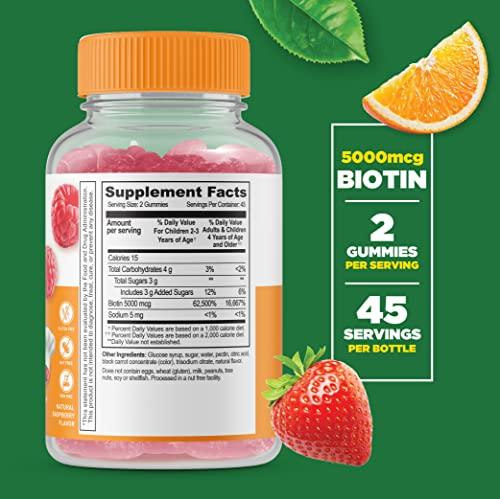 Lifeable Lifeable Kids Biotin Gummies | 5,000mcg | Great Tasting Natural Flavor Biotin Supplement | Vegan Non GMO Hair Gummies | for Hair Skin and Nails | 90 Gummies