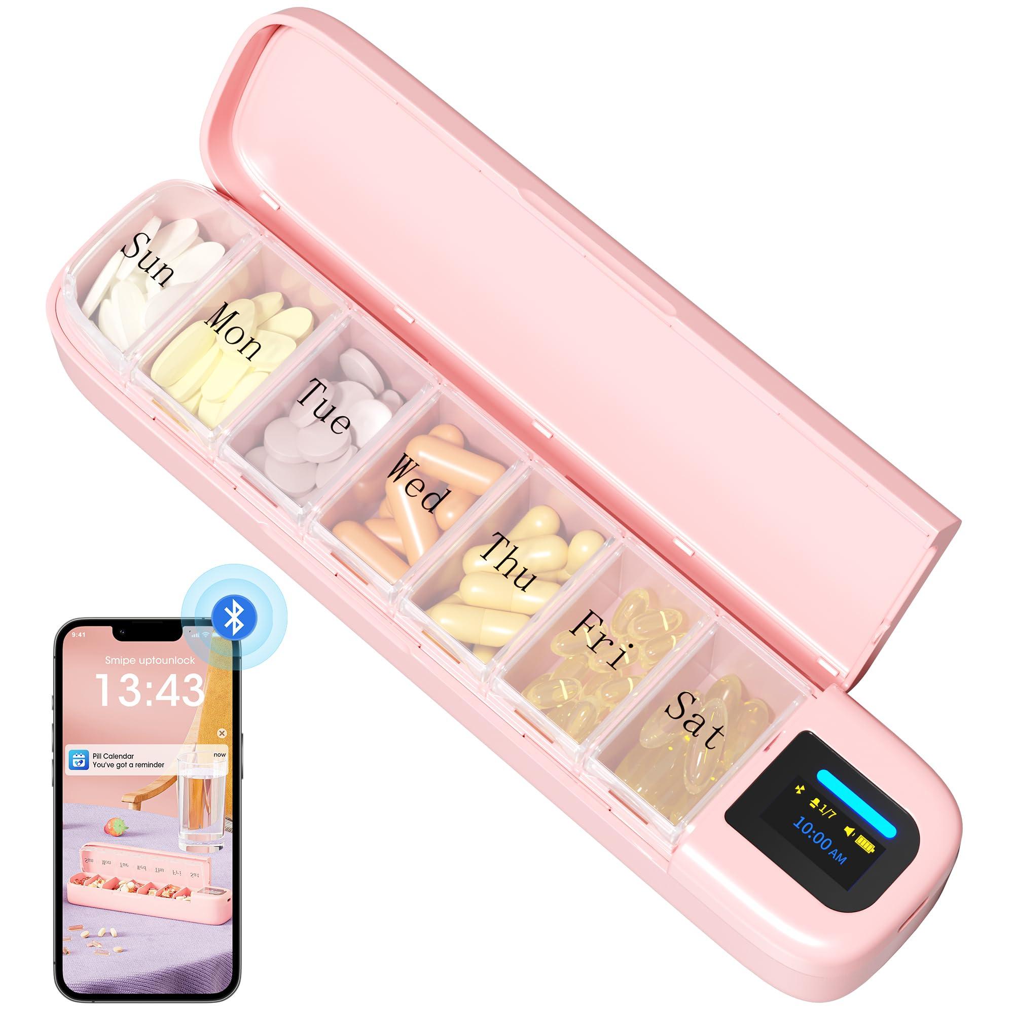 Daviky Daviky Automatic Pill Dispenser, Smart Pill Organizer with Alarm, Pill Box 7 Day with APP, Weekly Travel Pill Case, Portable Pill Reminder for Medicines, Supplements and Vitamins (Pink)