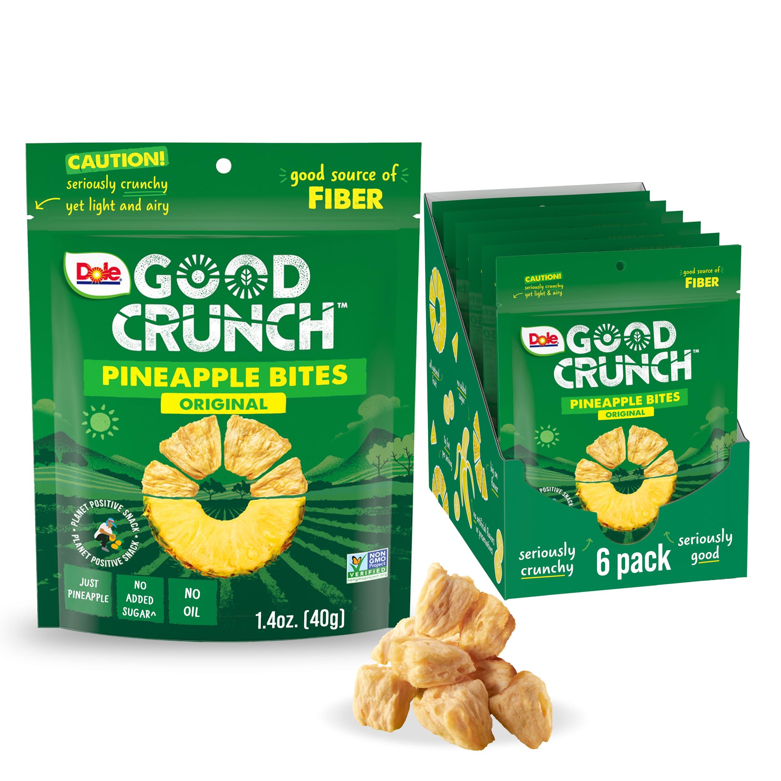 Dole Dole Good Crunch Pineapple Dried Fruit Bites, Gluten Free & Vegan Snack, 1.4oz Bags (Pack of 6)