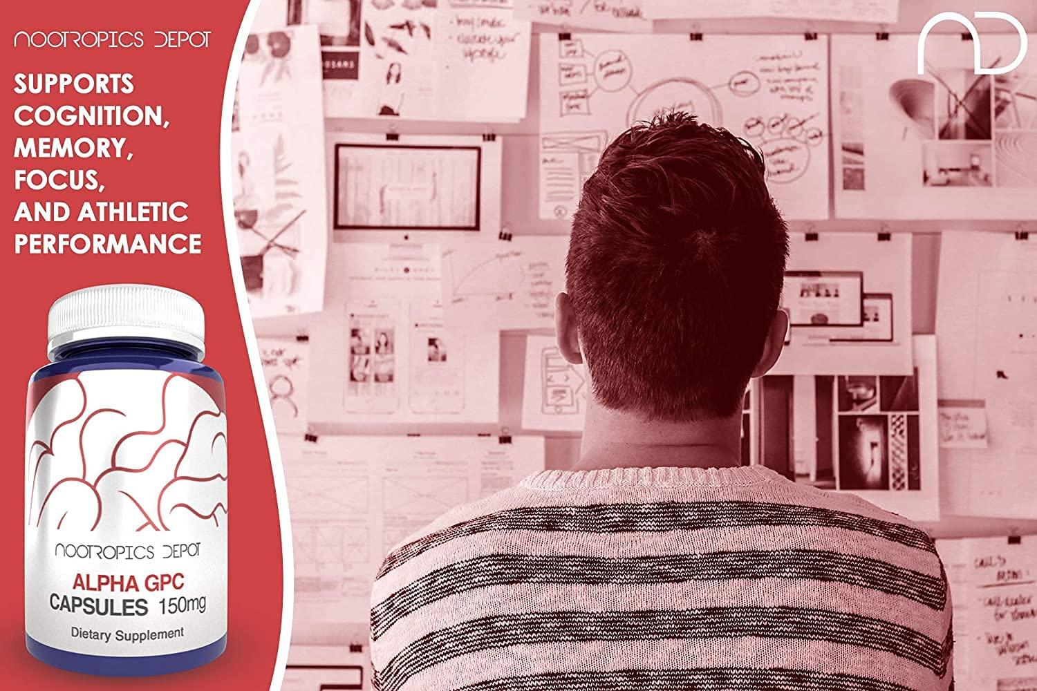 Nootropics Depot Nootropics Depot Alpha GPC Capsules | 150mg | 60 Count | Choline Supplement | Brain Health Supplement | Supports Healthy Brain Function | Enhance Cognition, Memory + Focus