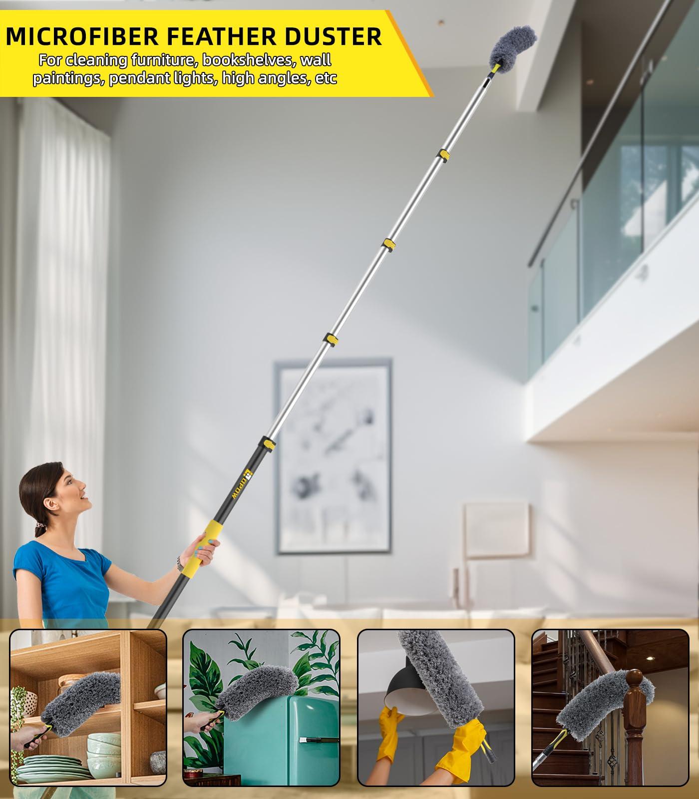 Opow 30 Foot High Ceiling Duster Kits with 7-24ft Heavy Duty Extension Pole, High Reach Duster for Cleaning,Microfiber Feather Duster,Cobweb Duster,Ceiling Fan Duster,Window Squeegee & Cleaner