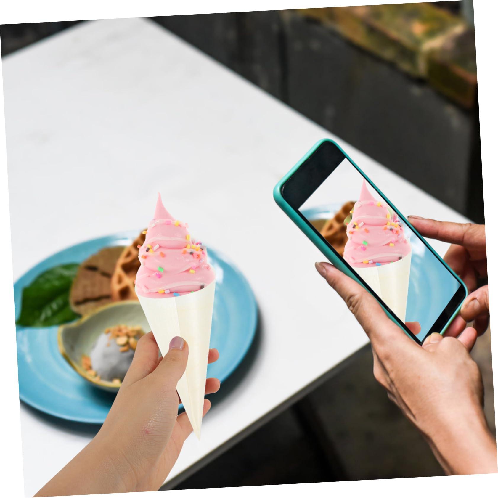 JECOMPRIS 100pcs Ice Cream Veneer Roll Chip Cones Food Cones Food Holder Wood Tasting Cones Wooden Ice Cream Cones Wooden Food Cone Popcorn Cones Wood Ice Cream Holder Wooden Dessert Cones