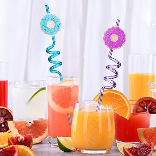 FZR Legend 24 Reusable Donut Straws for Birthday Party Supplies | Party Favors with 2 Cleaning Brush