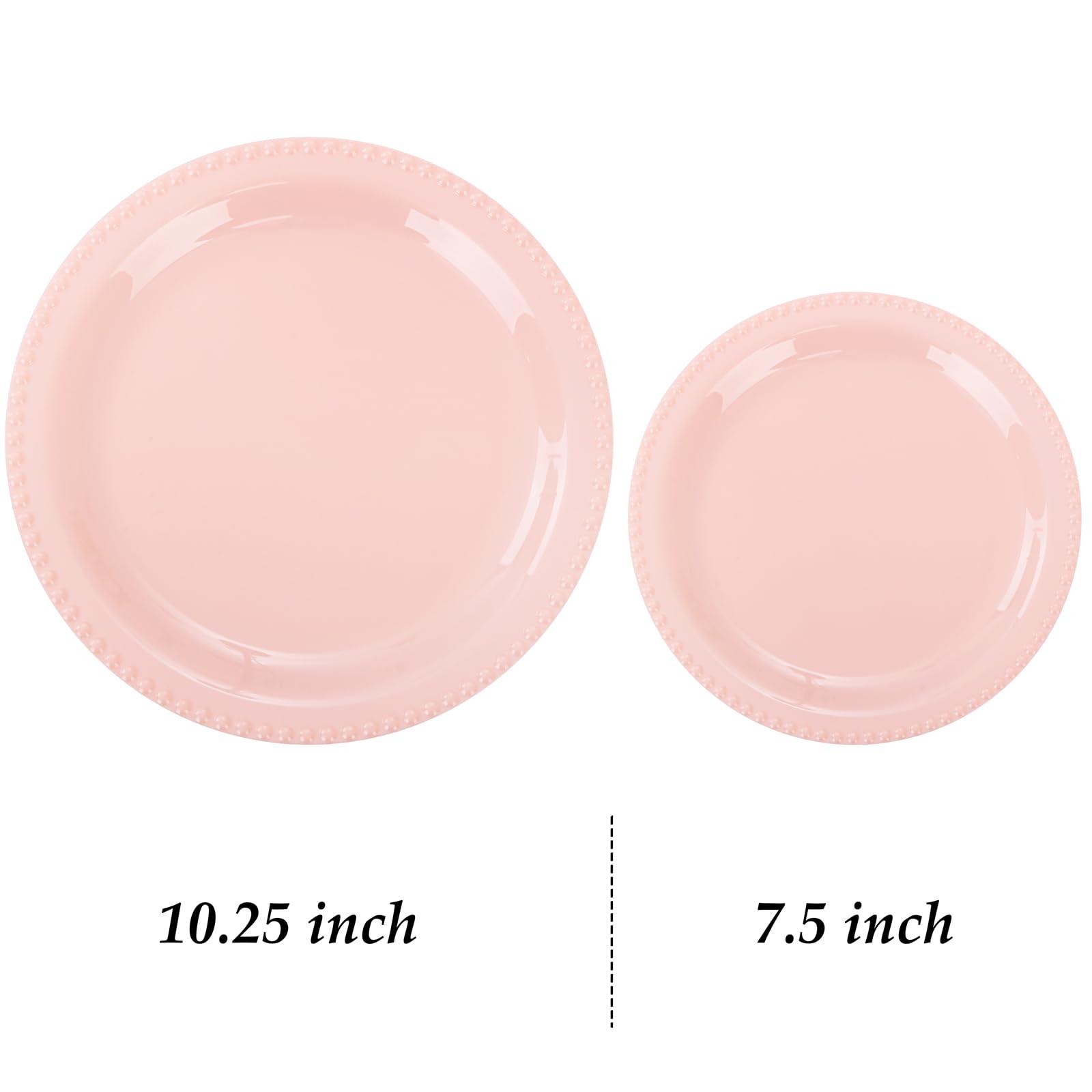WELLIFE WELLIFE 60PCS Pink Plastic Plates Set-Heavy Duty Pink Plates for Party, Include 30Pcs 10.25inch Pink Dessert Plates, 30Pcs 7.5inch Pink Dinner Plates for Spring Party, Wedding, Mothers Day