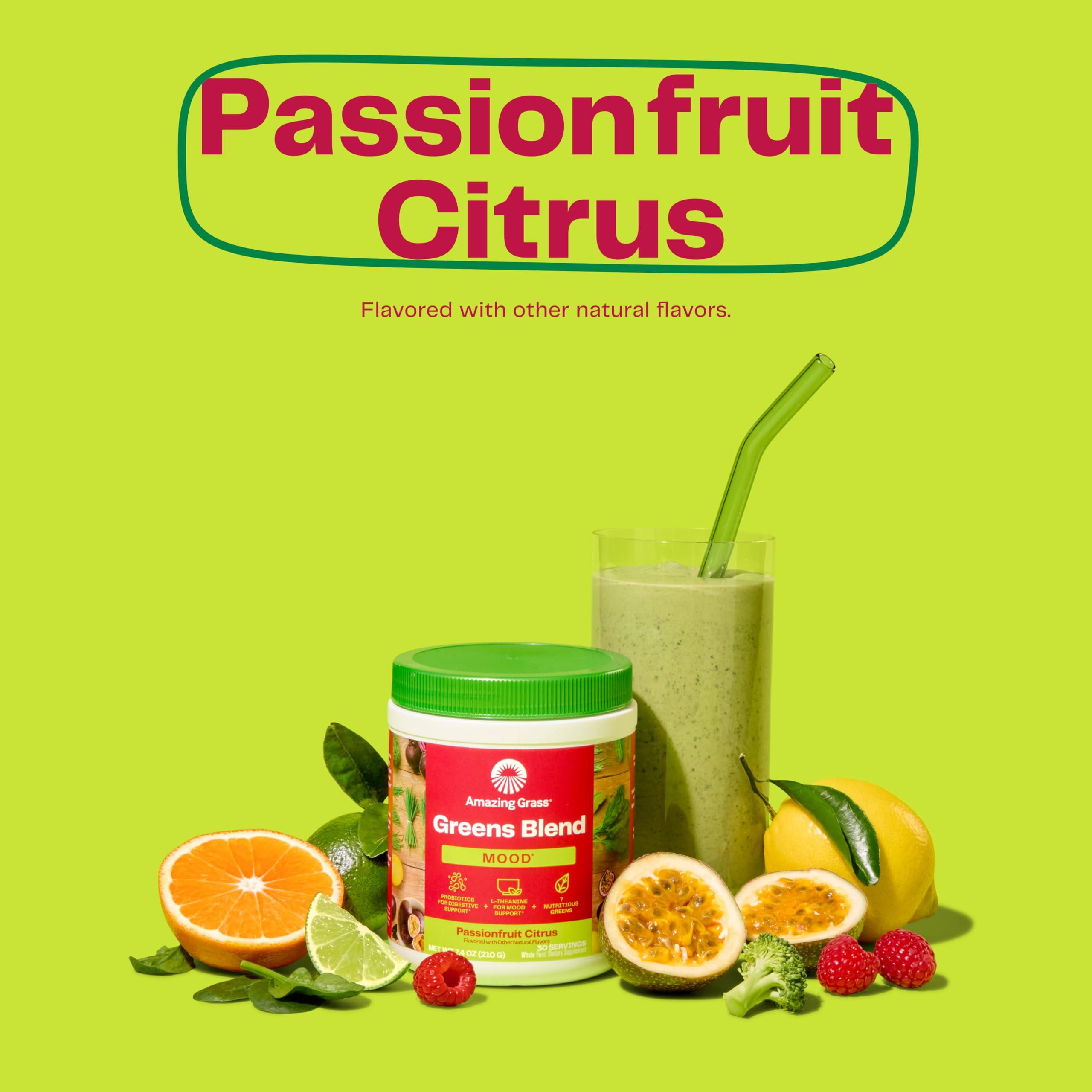 Amazing Grass Amazing Grass Greens Blend Mood: Super Greens Powder Smoothie Mix for Mood, Relaxation & Stress Support with Organic Spirulina, Chlorella, Beet Root Powder, Digestive Enzymes & Probiotics, 30 Servings