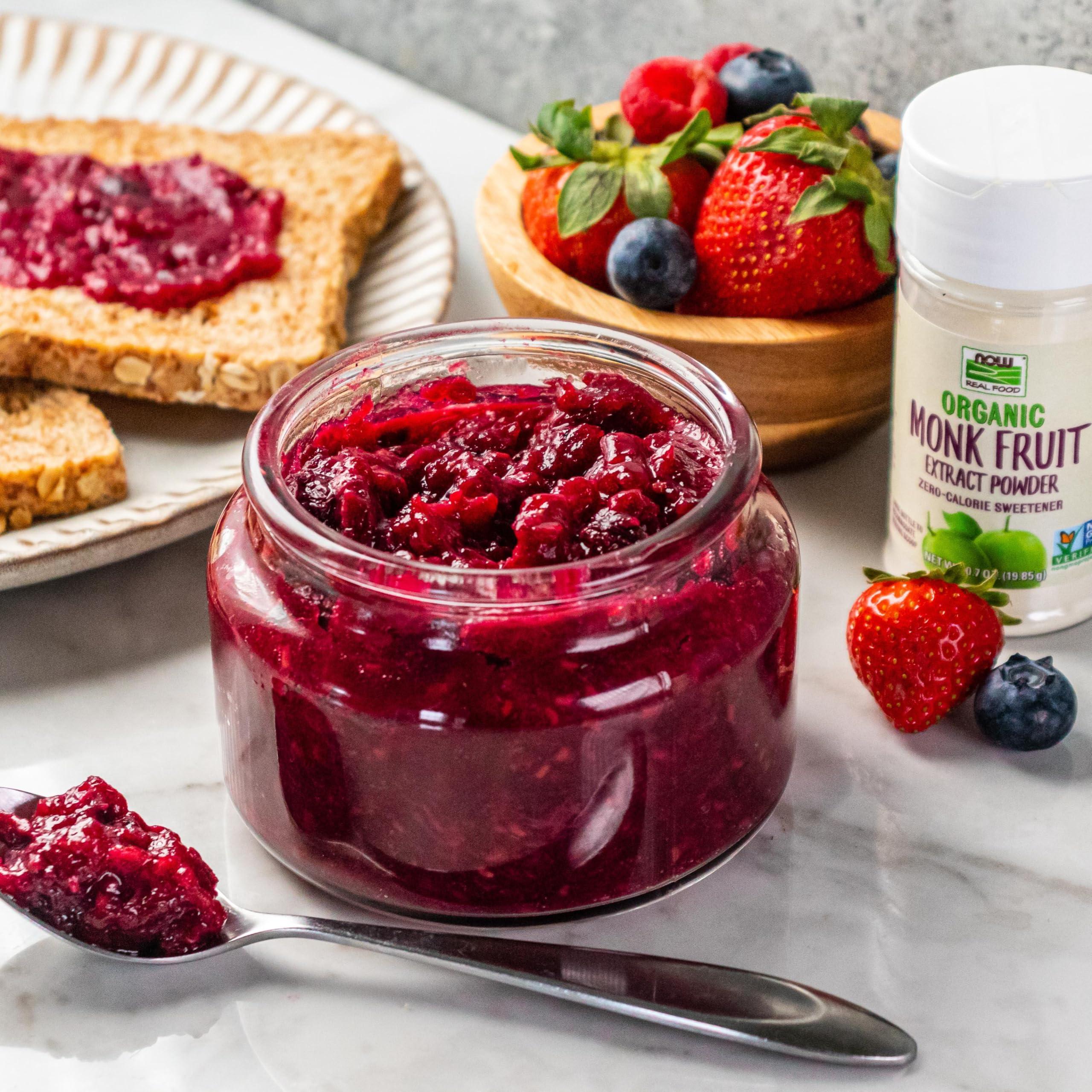 NOW NOW Foods, Certified Organic Monk Fruit Extract Powder, Zero Calorie Sweetener, Large Bottle for Serving Scoop, Certified Non-GMO, 0.7-Ounce