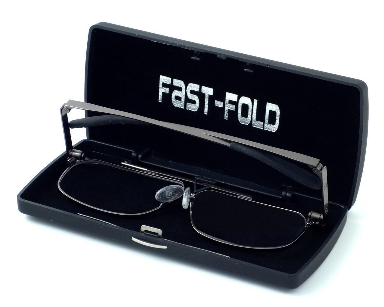 Calabria Calabria FAST-FOLD Metal Folding Reading Glasses +1.50 Pewter Men Women Foldable Pocket Readers Travel Thin Compact w/Case