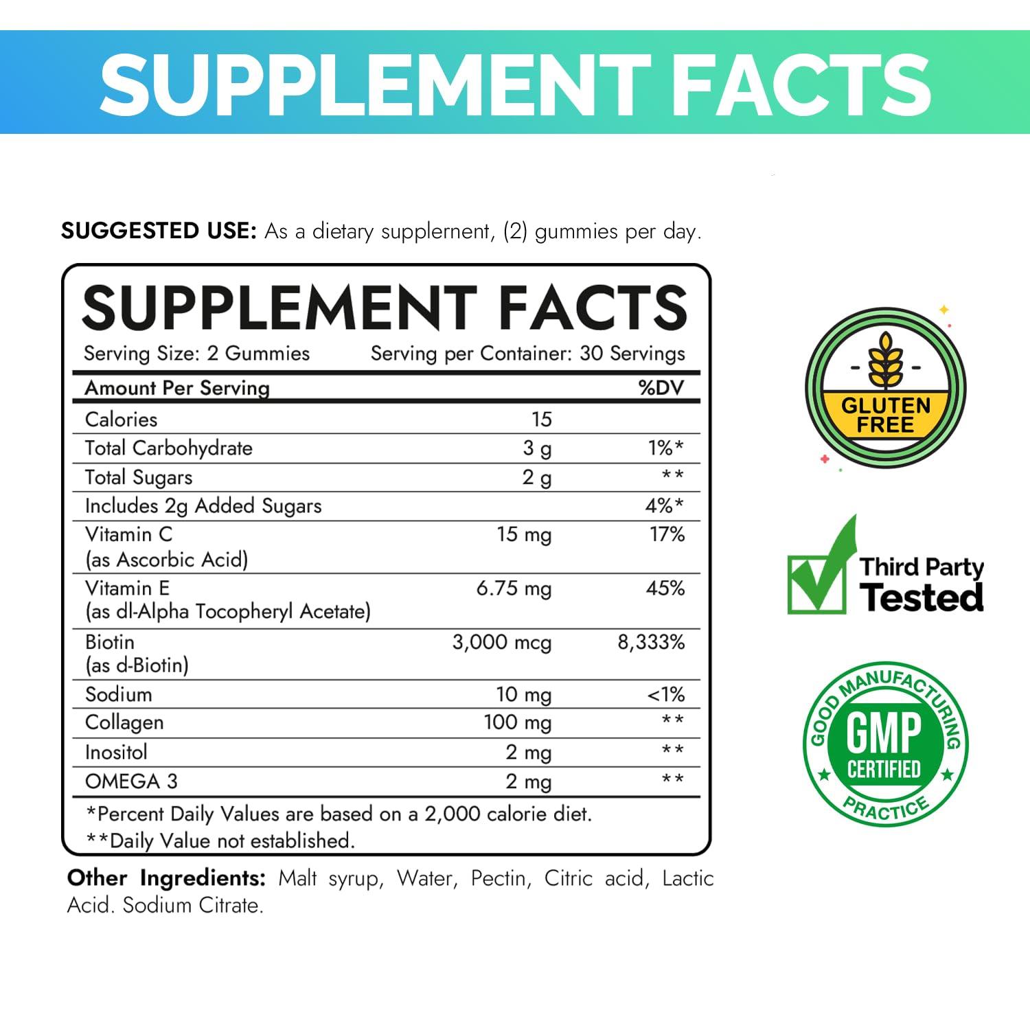 EchoHeals CEUTICALS EchoHeals CEUTICALS Hair, Skin & Nail Gummies | Biotin Collagen Vitamin C & E Supplement | 3000mcg Biotin | Raspberry Flavored | 60 Gummies