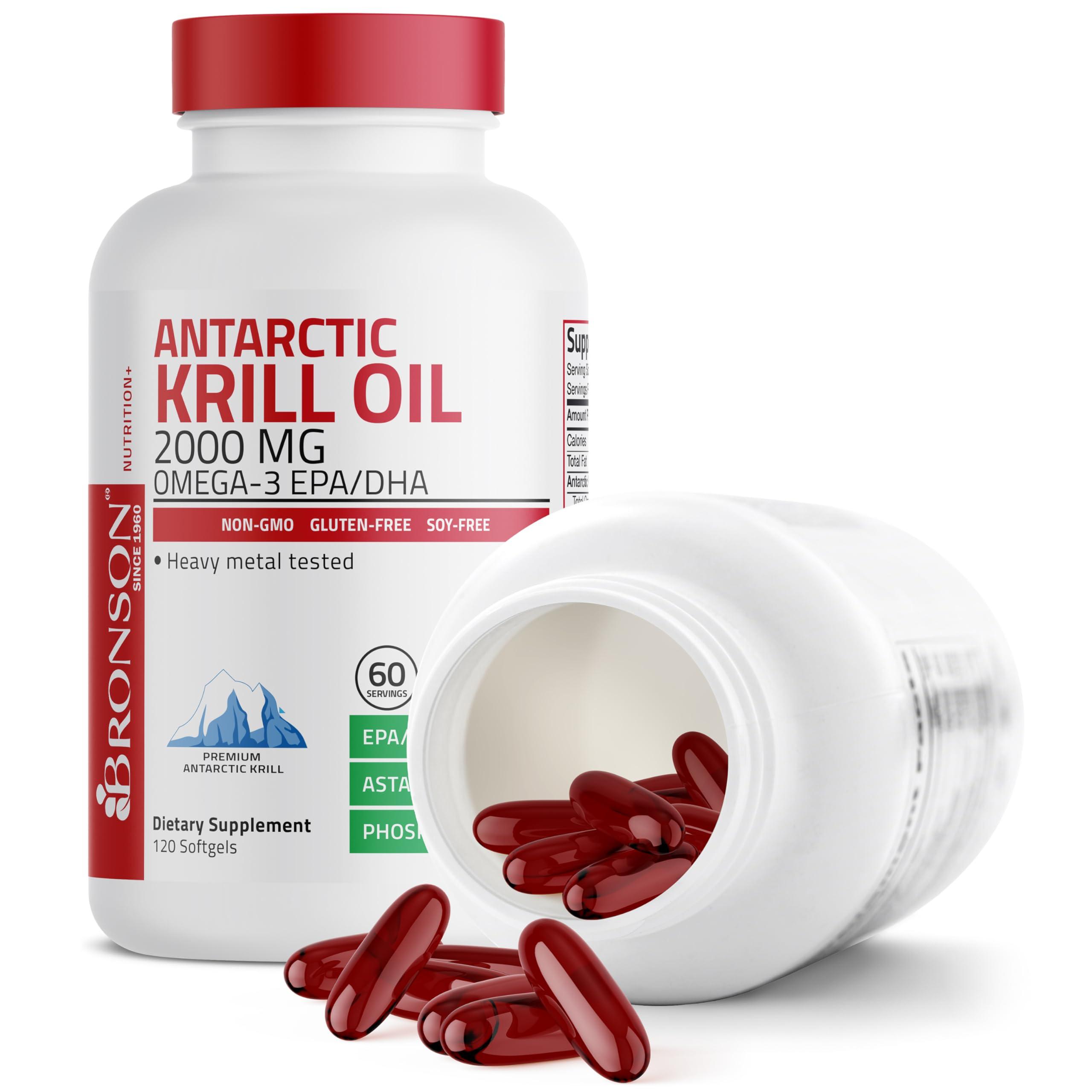 Bronson Bronson Antarctic Krill Oil 2000 mg with Omega-3s EPA, DHA, Astaxanthin and Phospholipids 120 Softgels (60 Servings)